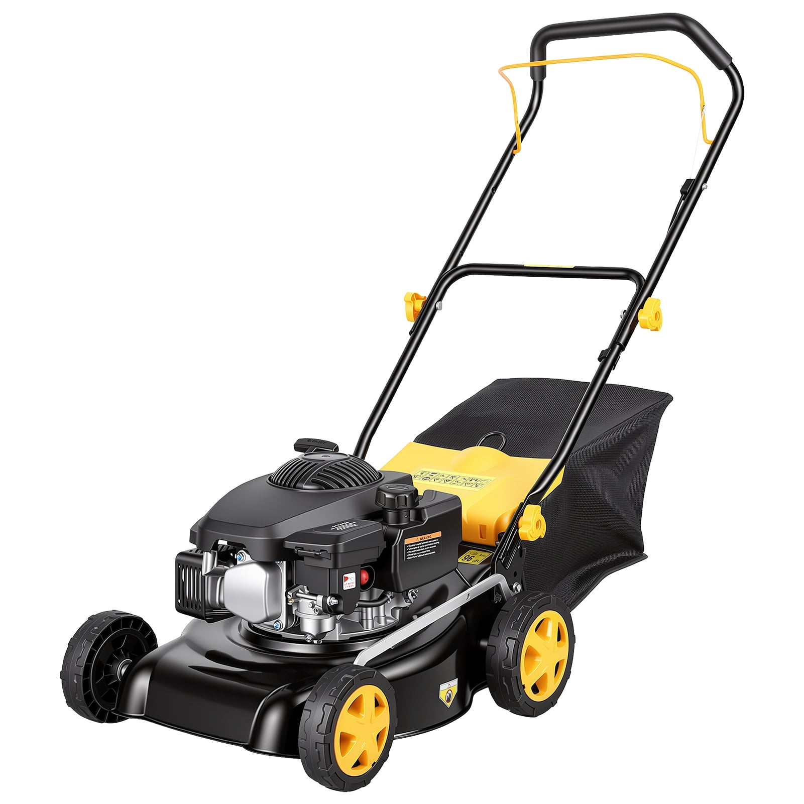 Lanzxjv 16 in Gas Self-Propelled Lawn Mower, 3-in-1 Mulching and Bagging Mower with Large Wheels (Yellow, 12 gal) di8g0