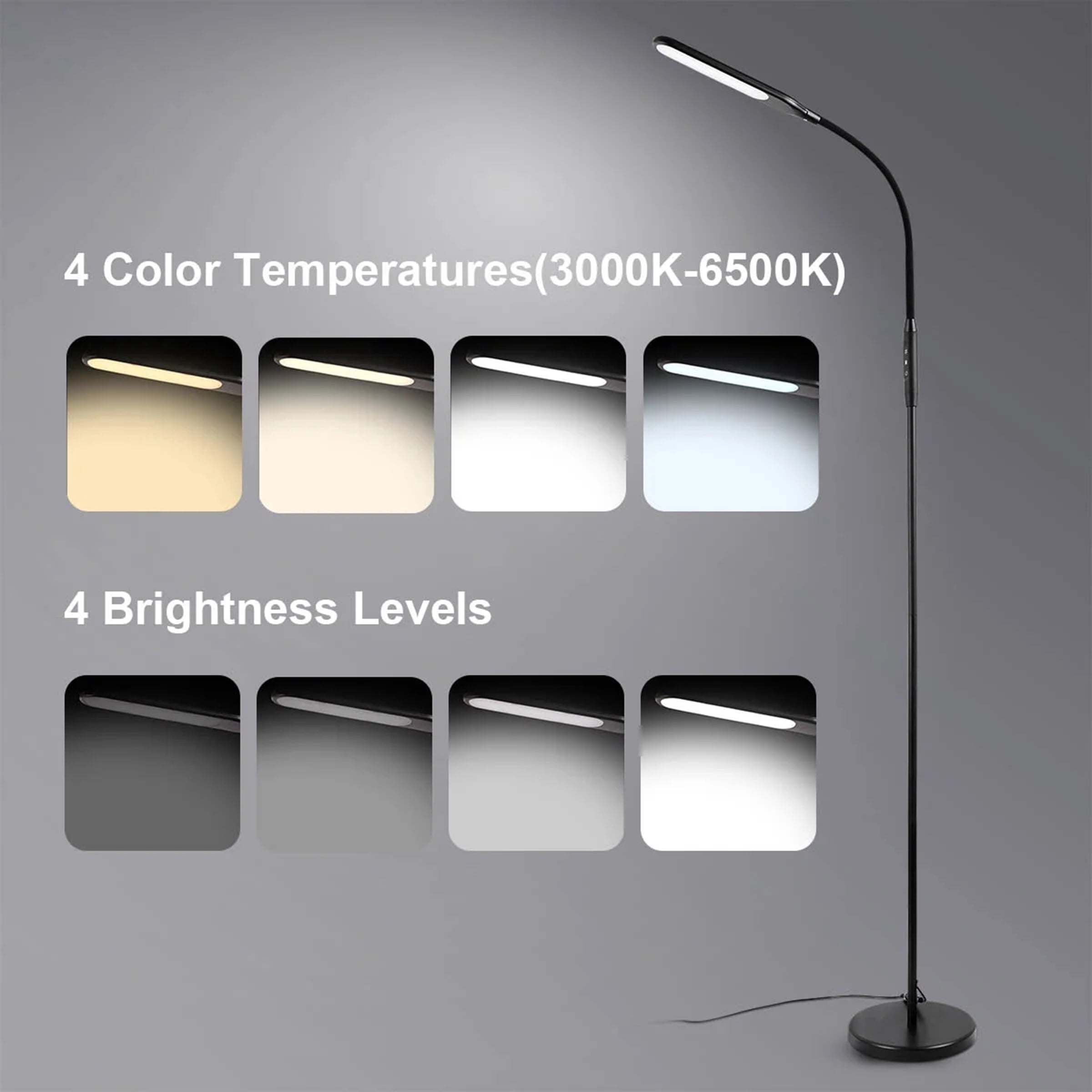 Mainstays LED Floor Lamp, Adjustable Brightness & 4 Color Temperatures, Modern Standing Light for Living Room & Office (Black, 71 in) 46l0f