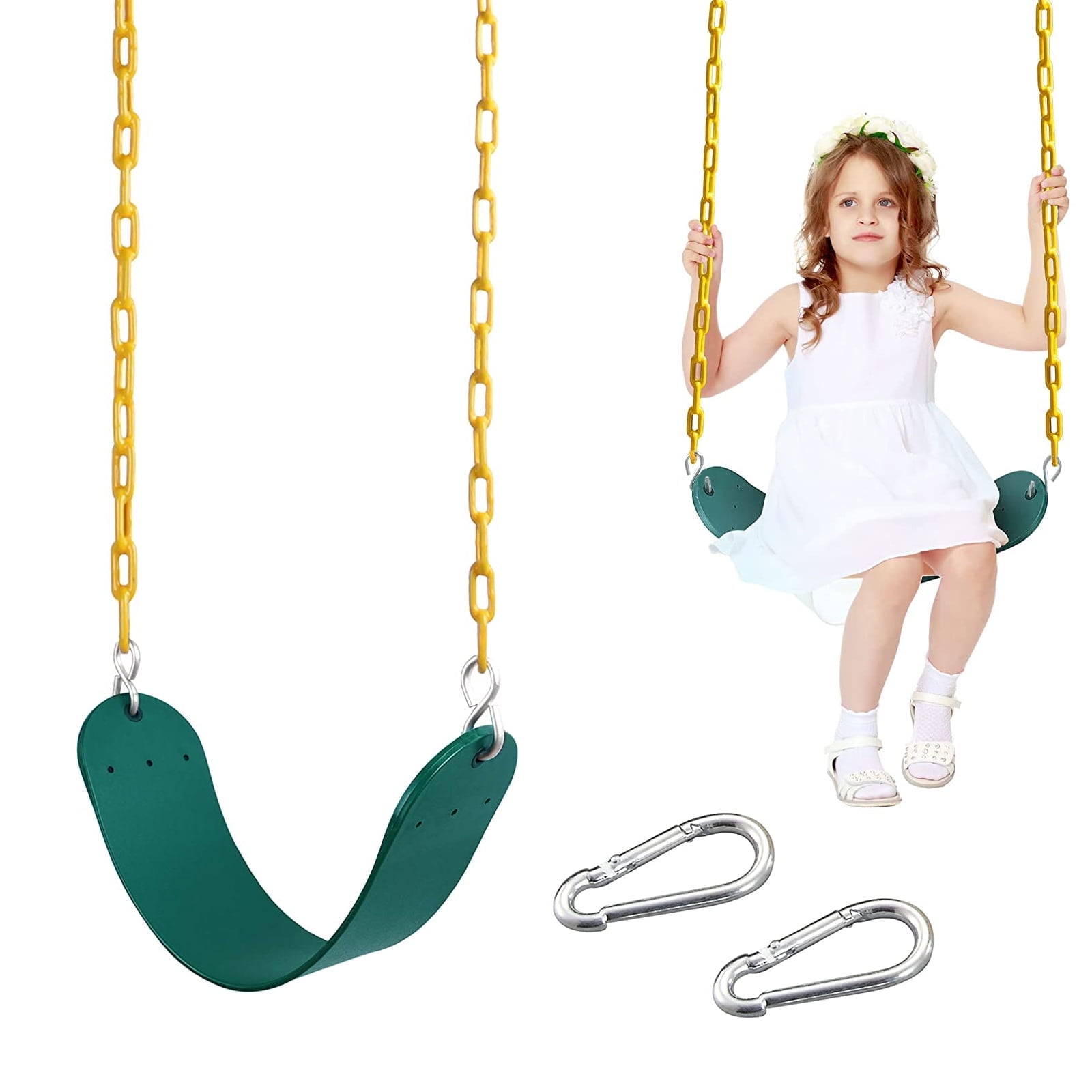 Celawork Heavy Duty Swing Seat, Outdoor EVA Soft Board U-Swing with Adjustable Metal Chains (Green, 660 lbs Capacity) vthw4