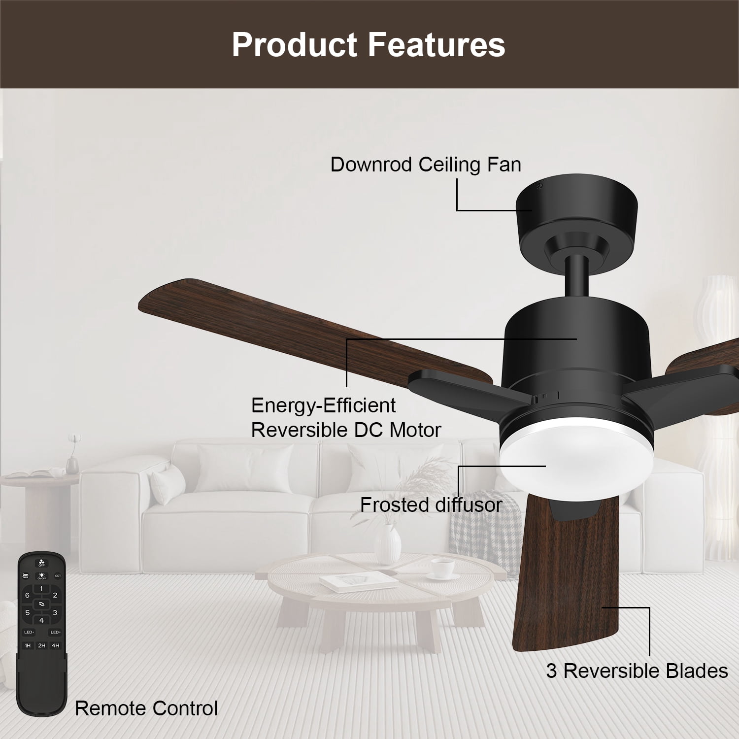 Mainstays 42 in Ceiling Fan with LED Light and Remote Control (Black, 42 in) ofavv