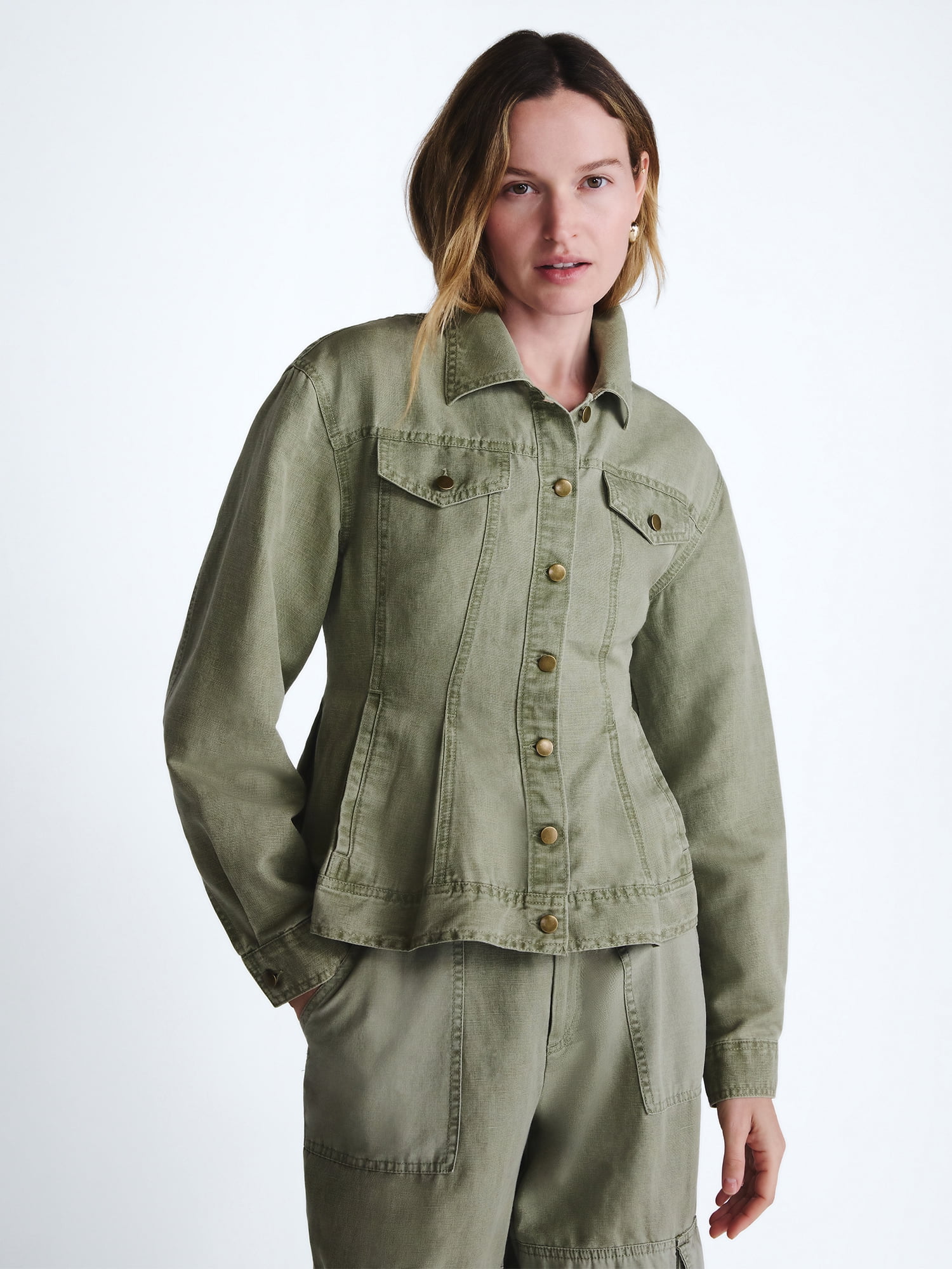 Scoop Women's Peplum Trucker Jacket, Relaxed Fit Button-Down Utility Outerwear (XS) uq02f