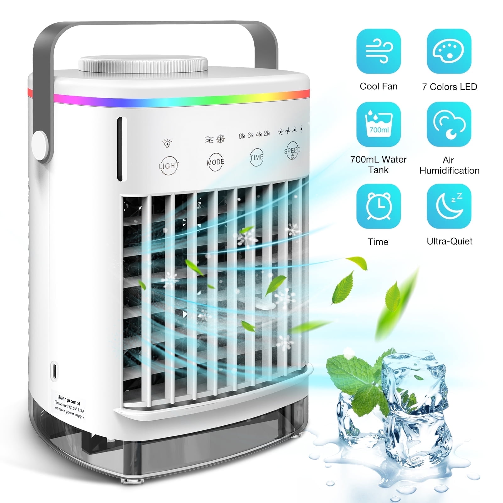HailiCare Mini Portable Air Conditioner, Evaporative Cooler with Mist Sprayer and 7-Color LED Light (White, 23.67 fl oz) s0yvi