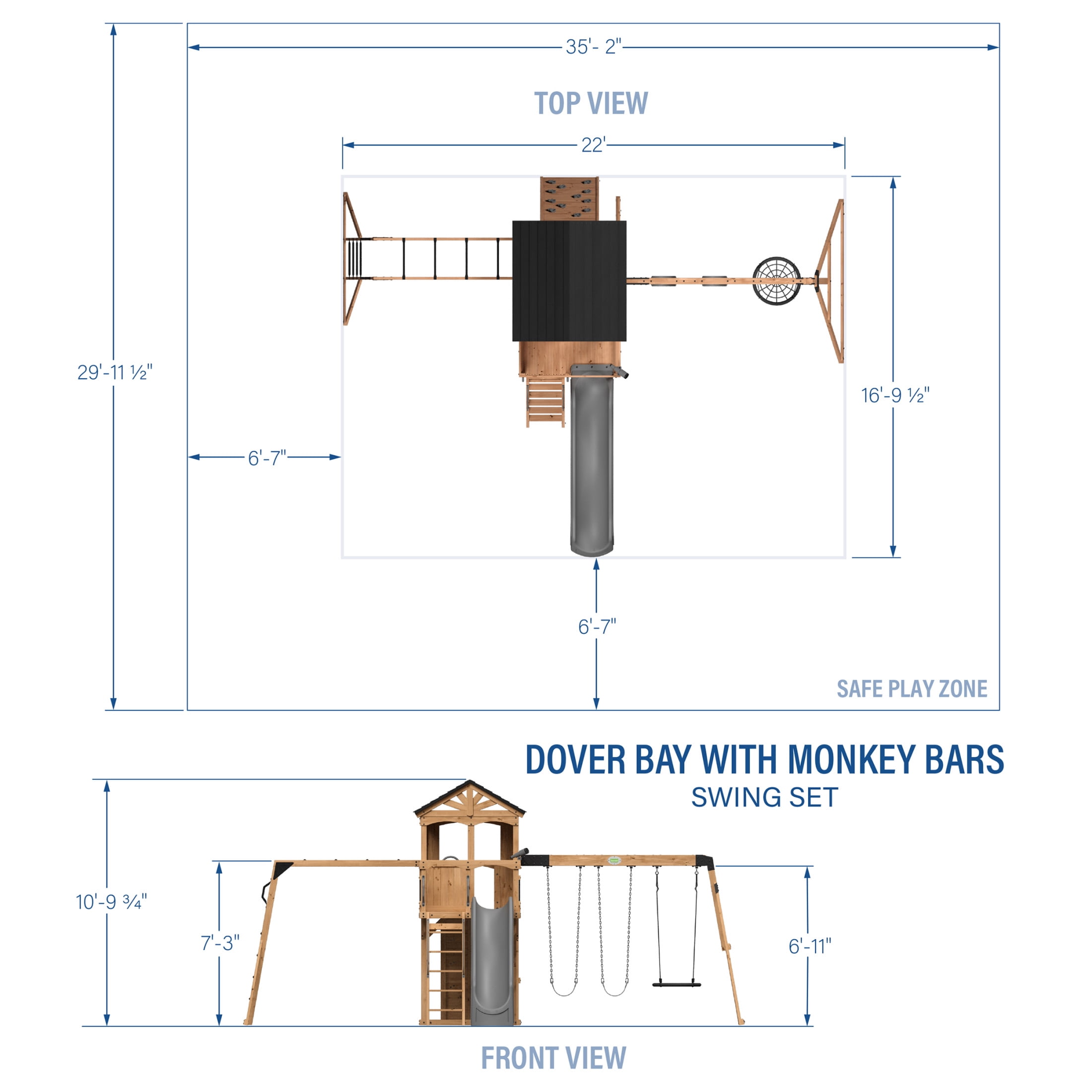 Backyard Discovery Dover Bay Spruce Swing Set with Clubhouse, Slide, Monkey Bars, and Rock Wall (Brown, 19.5 ft x 11.5 ft) 054gx