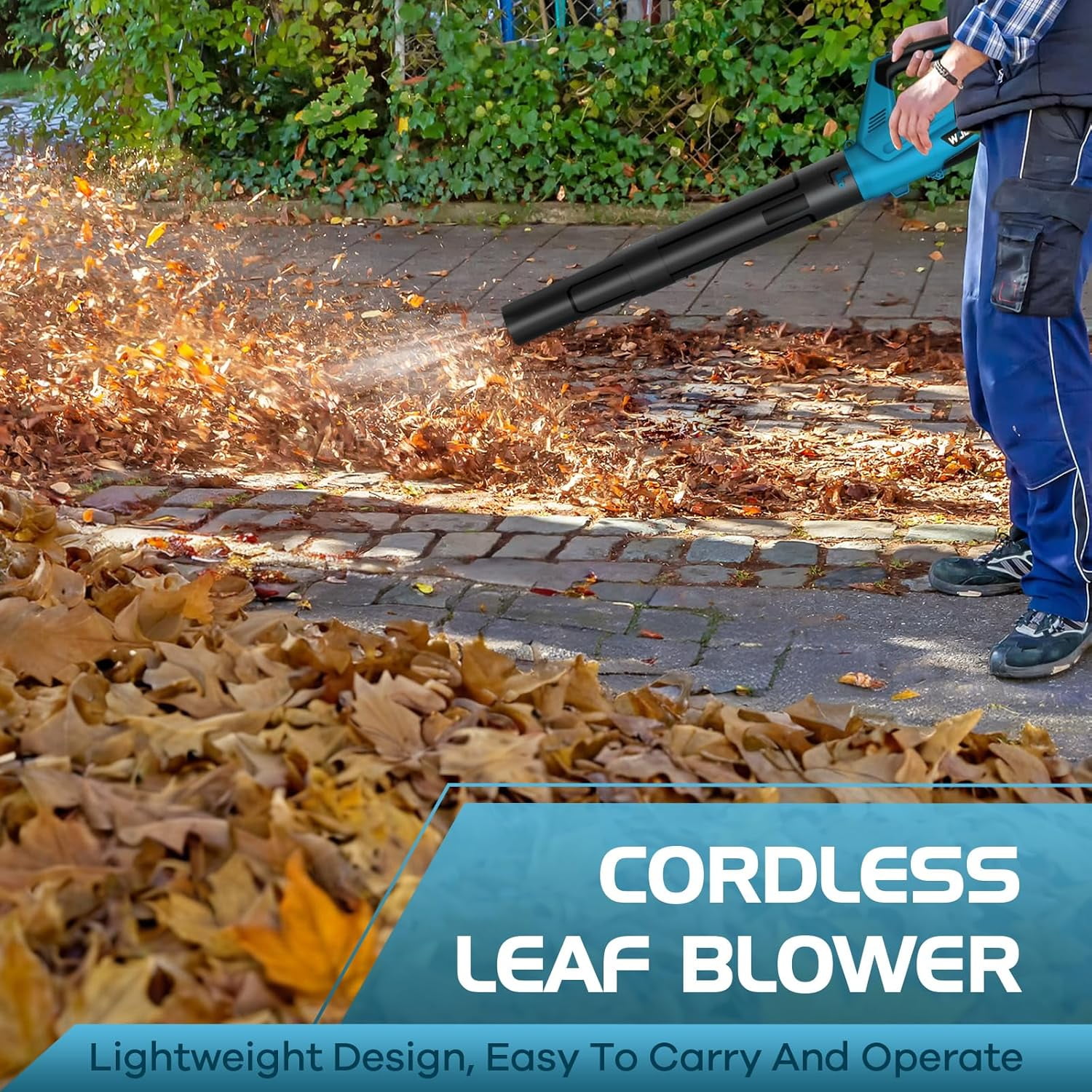 Generic Cordless Leaf Blower 450CFM 150MPH 6-Speed Electric Handheld Blower with 2 Batteries and Charger (Blue, 3.8 lb) 9piph