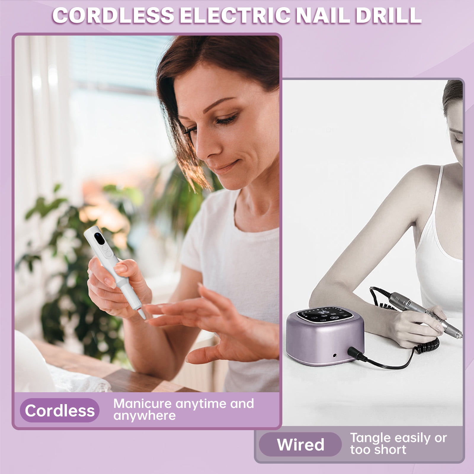 Cshidworld Electric Nail Drill Kit, Cordless Manicure Pedicure File with 12 Drill Bits & Wireless Charging Base (White) p2y0f