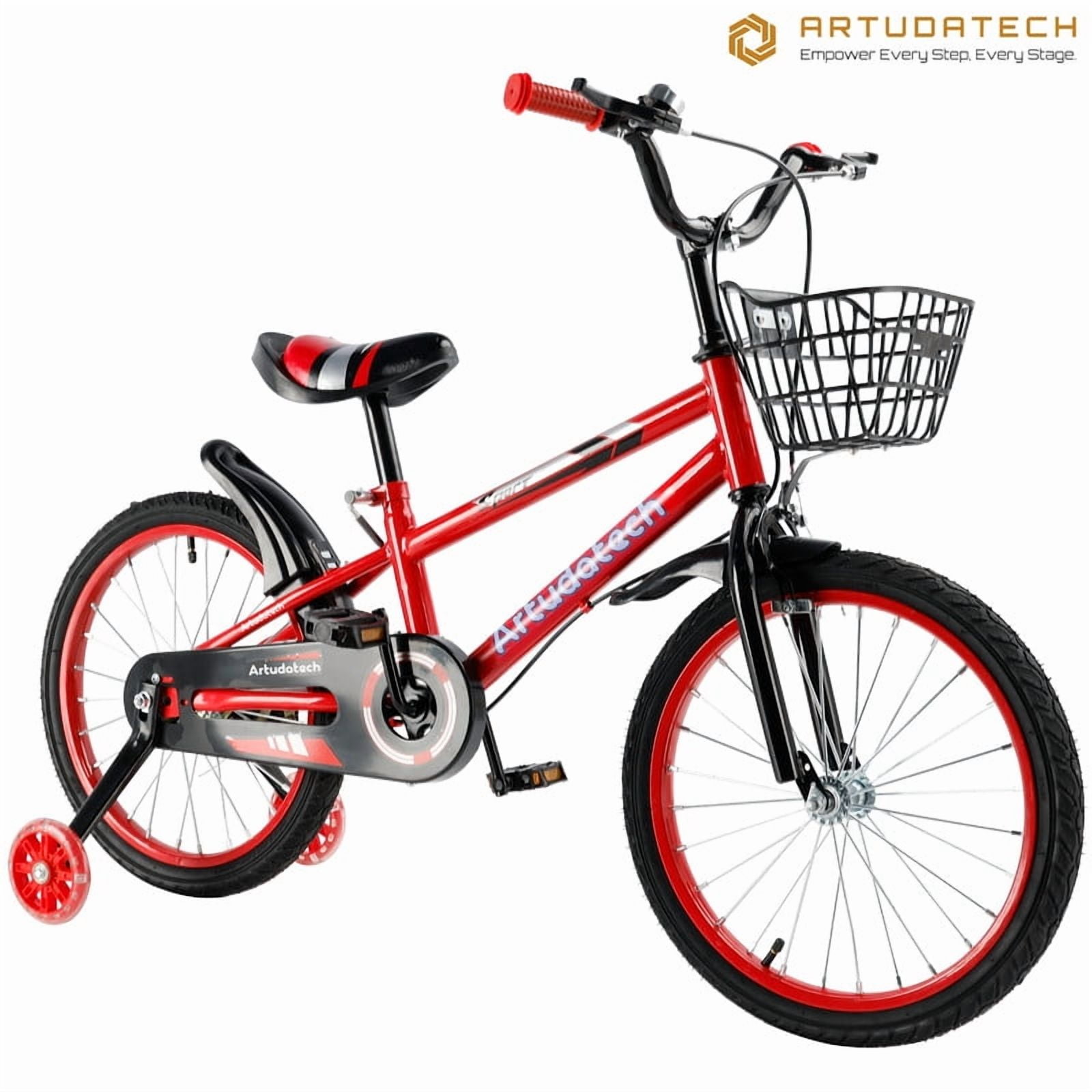 Bruce & Shark Kids Bicycle with Training Wheels and Basket (Pink, 14 in) mzfkv