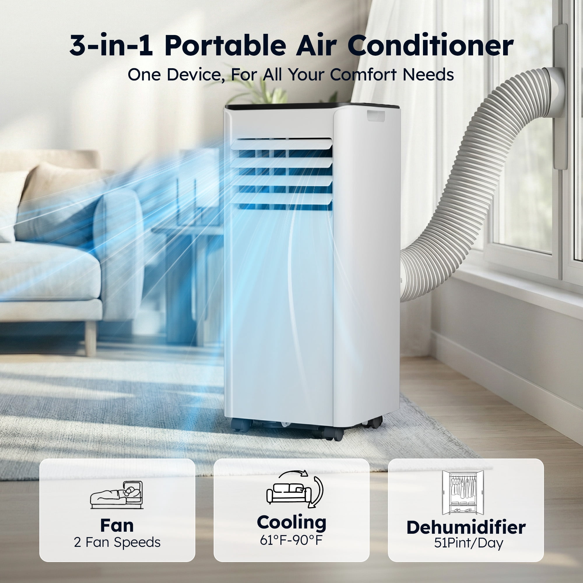 SIMZLIFE Portable Air Conditioner 8000 BTU, Quiet Cooling Unit for Rooms up to 350 Sq Ft (White) vetdq