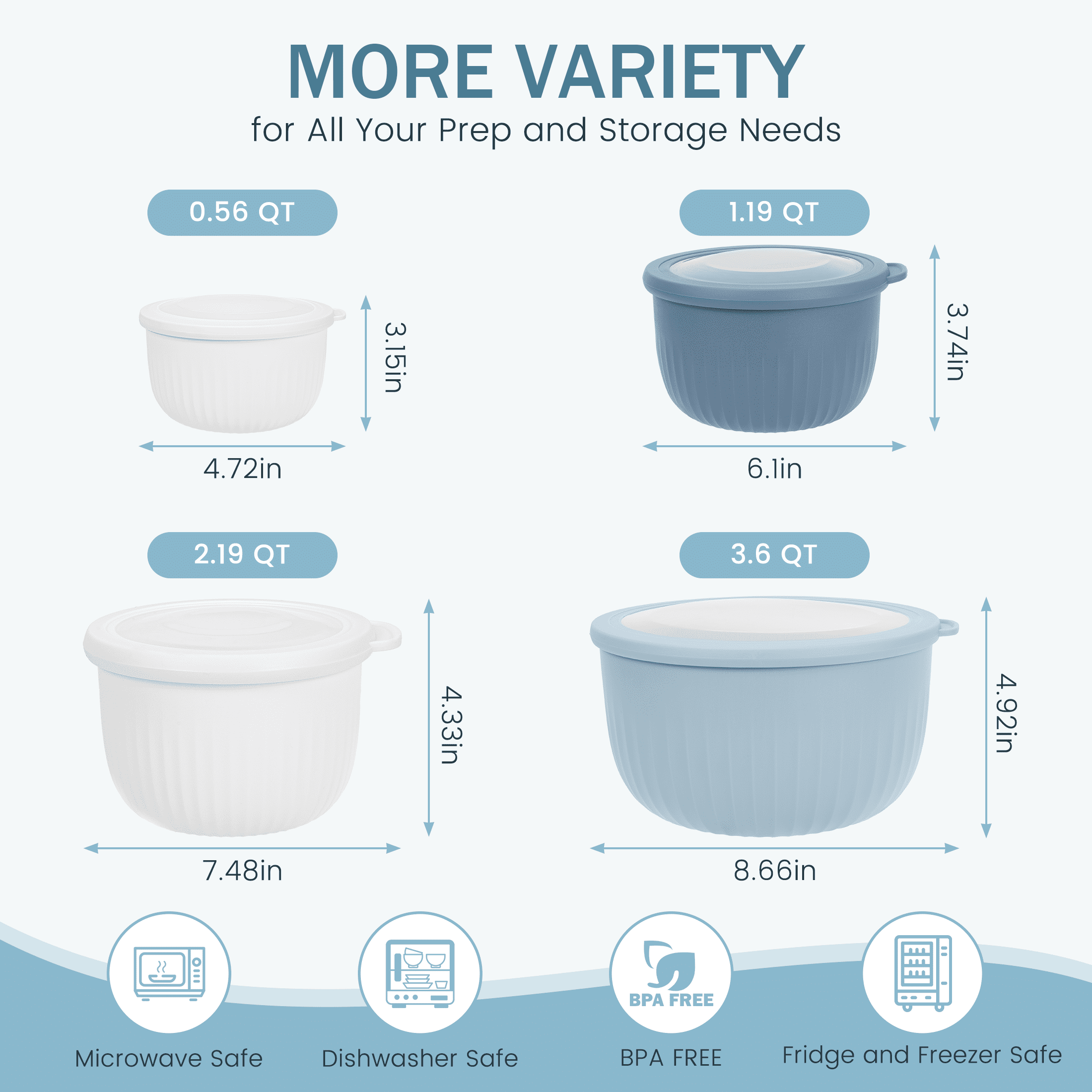 GPED 8-Piece Nesting Mixing Bowl Set with Airtight Lids, BPA-Free Plastic Prep Bowls for Kitchen Cooking and Storage (Blue, 8-Piece Set) o380n