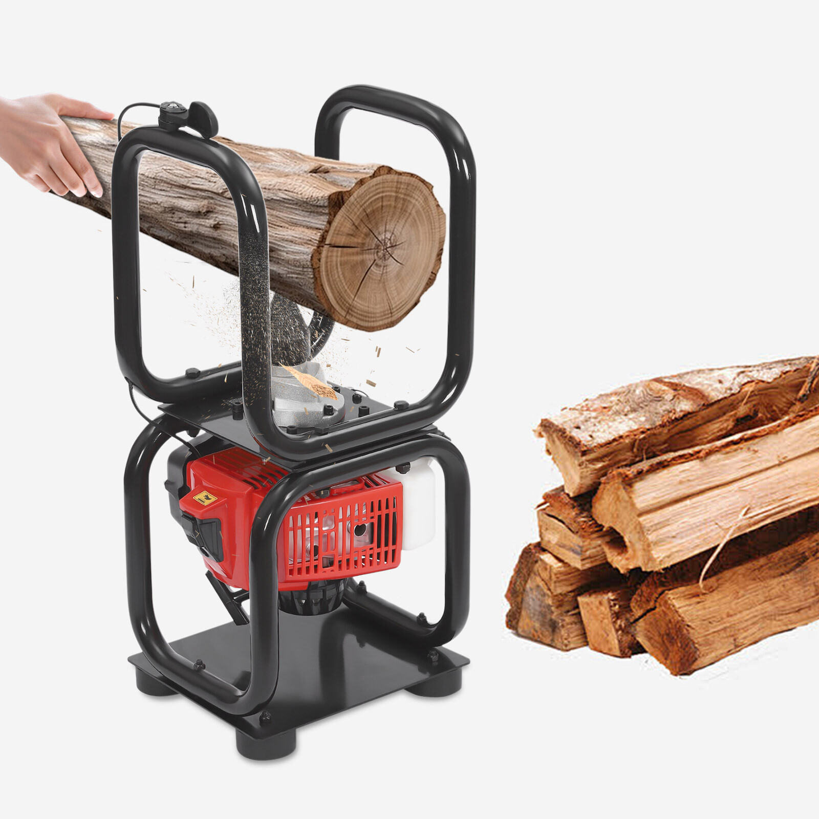 Generic 3.4HP 64CC Gas Powered Log Splitter Cone Drill Firewood Processor (Black, 0.4 gal) vzvqw