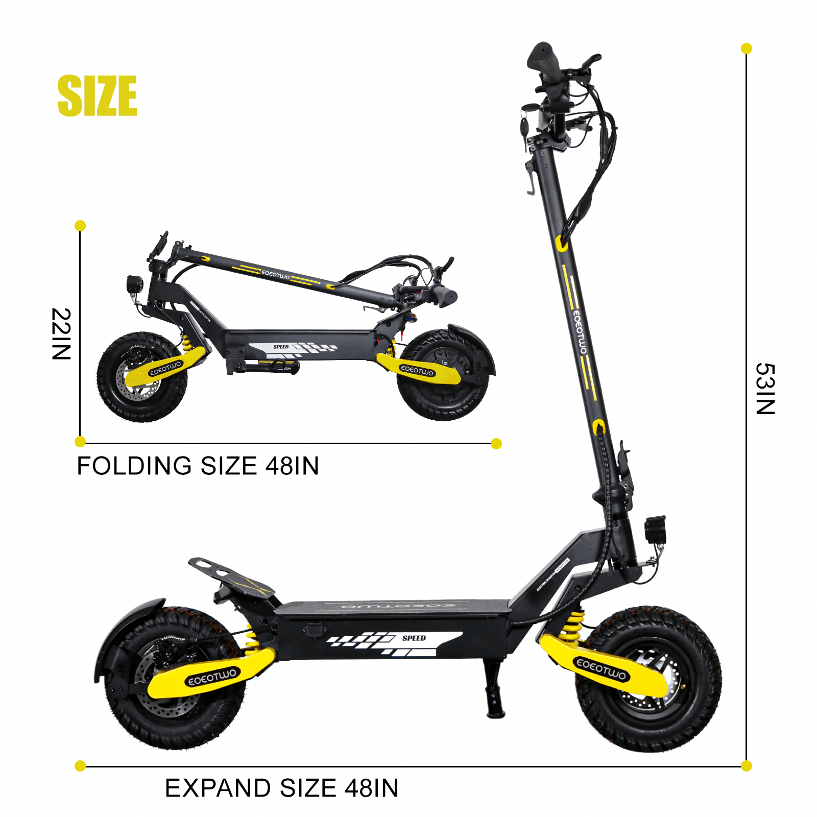 EOEOTWO GT06 Electric Scooter for Adults, 1200W Motor, 30 MPH Fast Commuting E-Scooter with Dual Suspension (Yellow, 330 lb Capacity) tgat4
