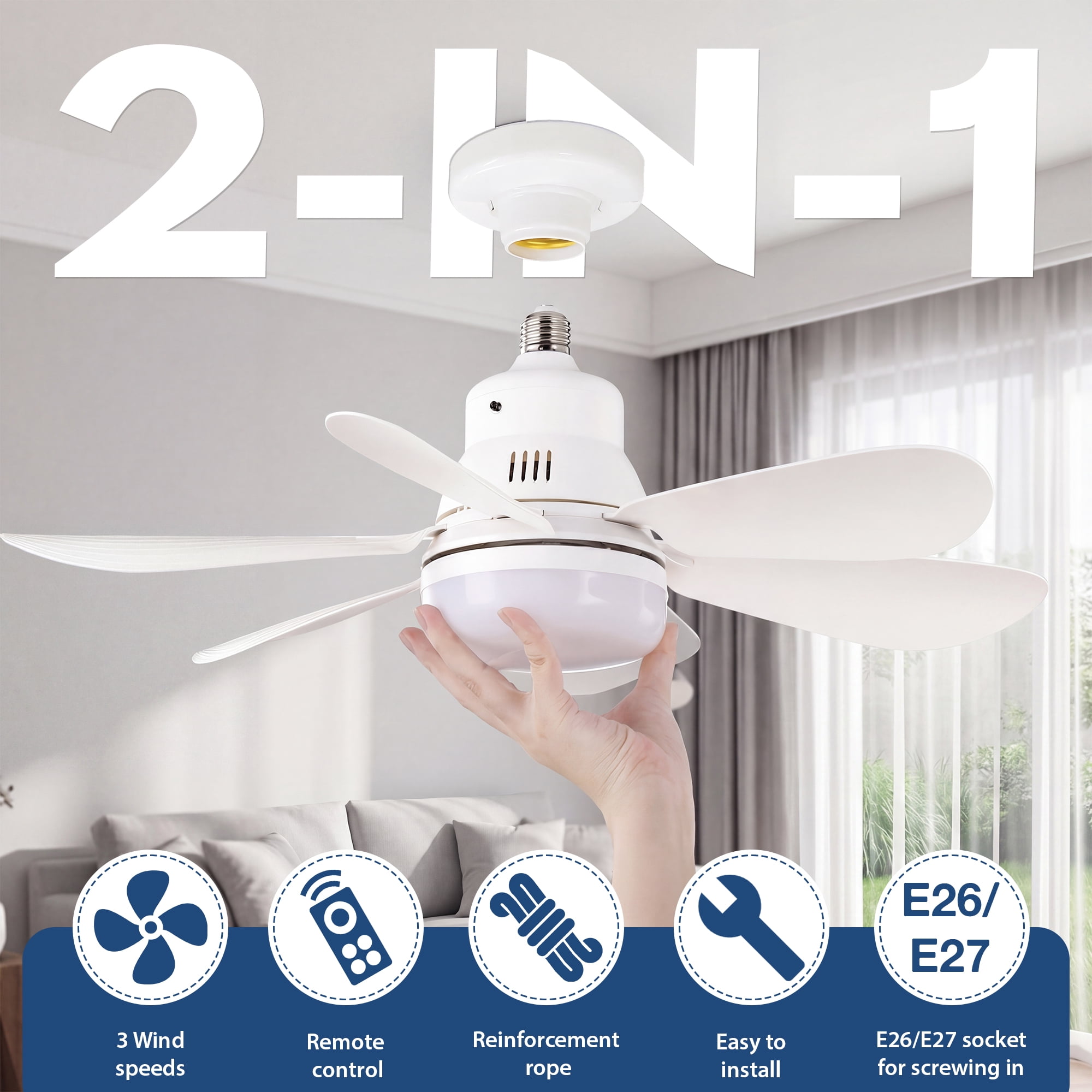 AIDAPLAY Dimmable Ceiling Fan Light with Remote Control, 3-Speed Quiet Motor, 3 Color Temps (White, Standard Size) ta0wk