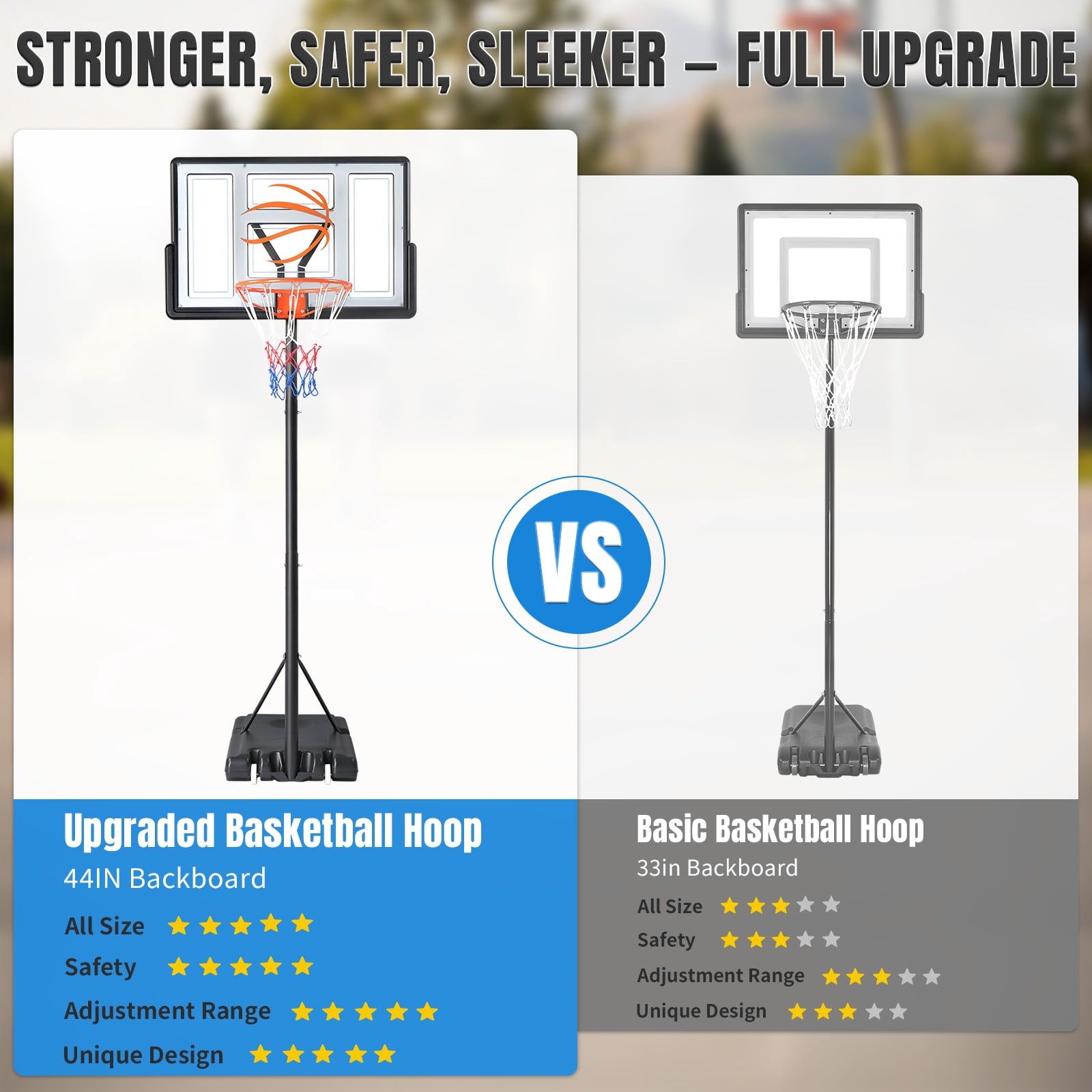 Ktaxon Portable Basketball Hoop System, Outdoor Adjustable Goal with Shatterproof Backboard (Gray, 4.4ft to 10ft) mr010