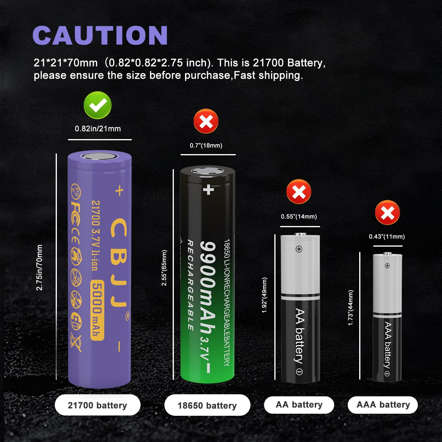 CBJJ 21700 Rechargeable Li-ion Battery 3.7V 5000mAh High Capacity Flat Top Cell for Flashlights (1 Pack) jowkd