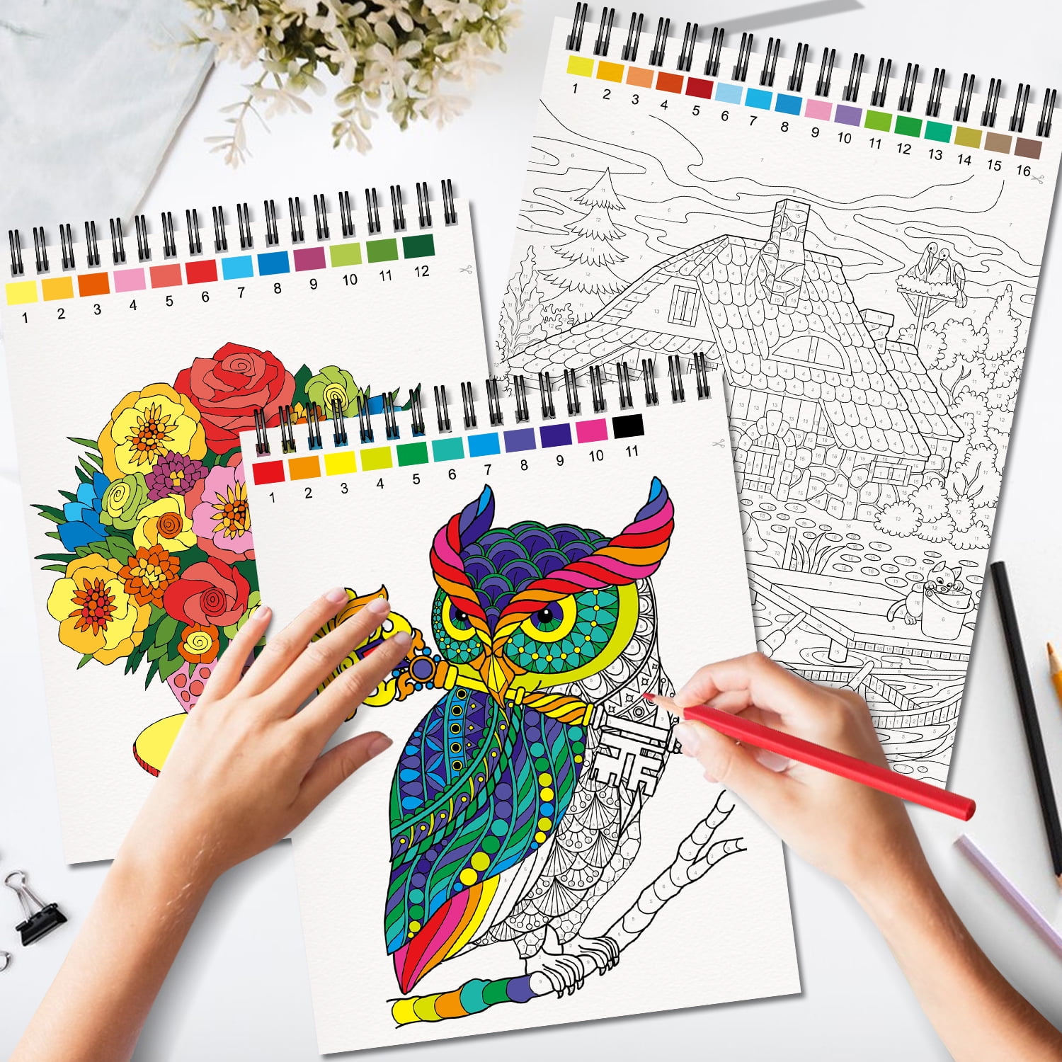 Kalysky Adult Coloring Books Set, Stress-Relieving Nature and Animal Designs (3 Pack, 25 in x 11 in) 5pyd7