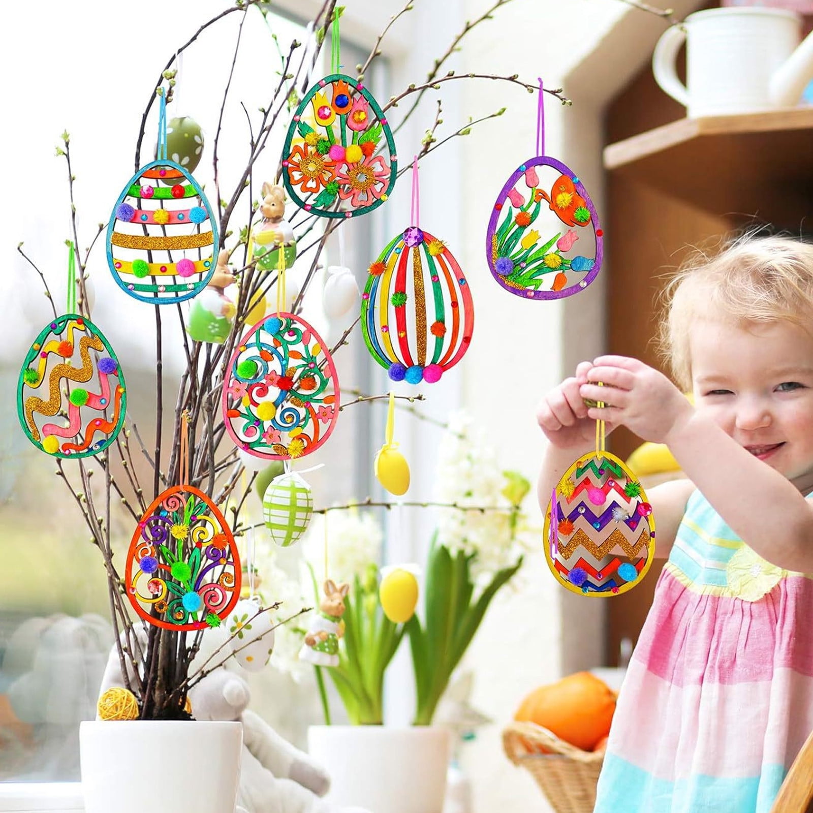 Darzheoy Wooden Easter Ornaments DIY Craft Kit (Unfinished Wood, 24 Sets) u2ihj