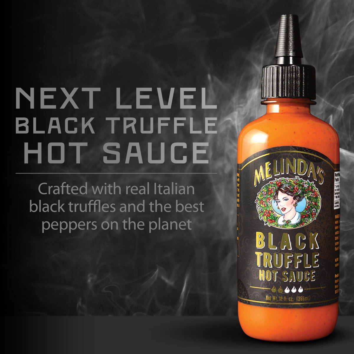 Melinda's Black Truffle Hot Sauce, Gourmet Condiment for Wings and Pasta (Black, 12 oz) y6zbk