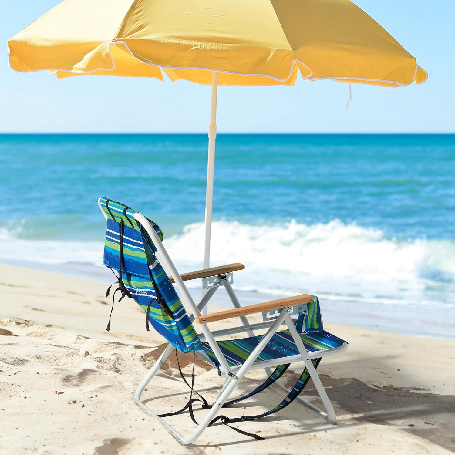 LiteHaven Folding Beach Chair with Adjustable Headrest and 4-Position Tilt (Blue, 24 in x 22 in x 32 in) ohw1p