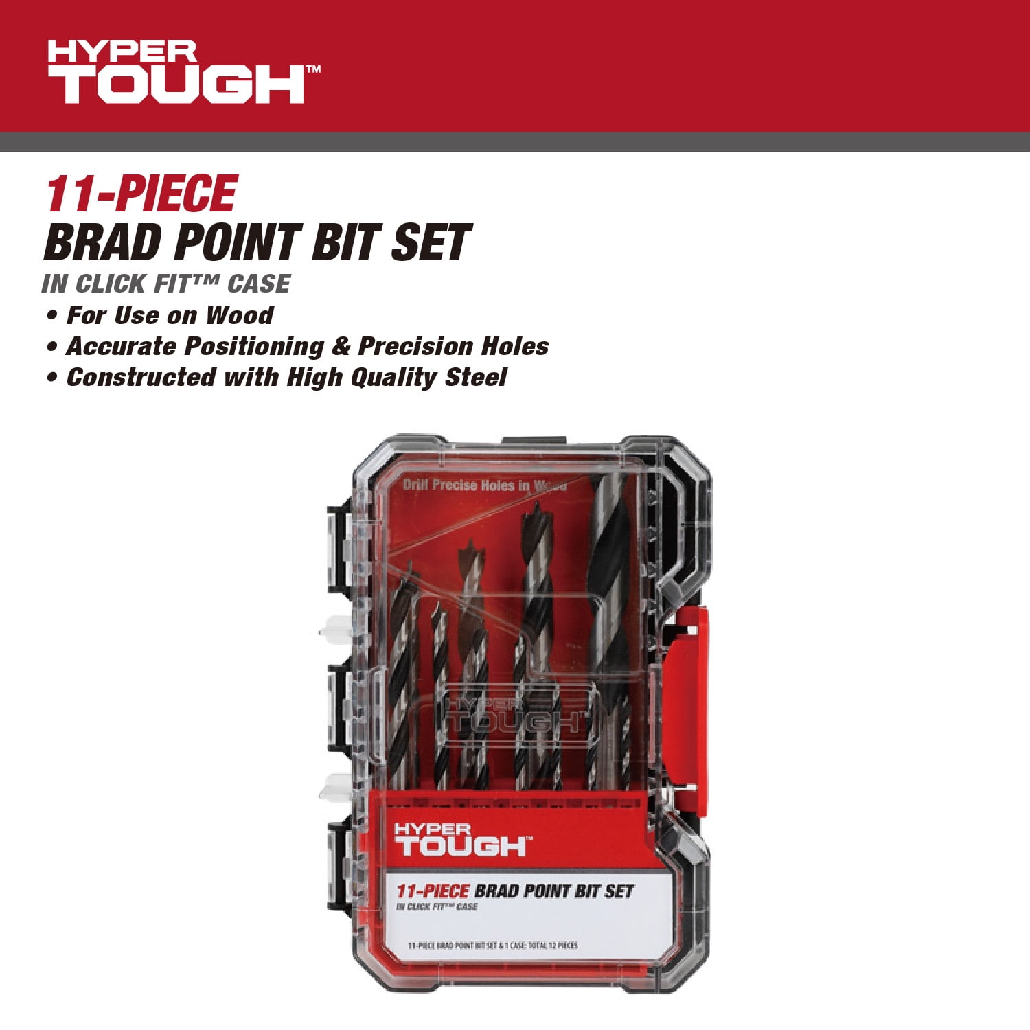 Hyper Tough Brad Point Drill Bit Set (11-Piece, 7/64 in to 1/2 in) sytdx