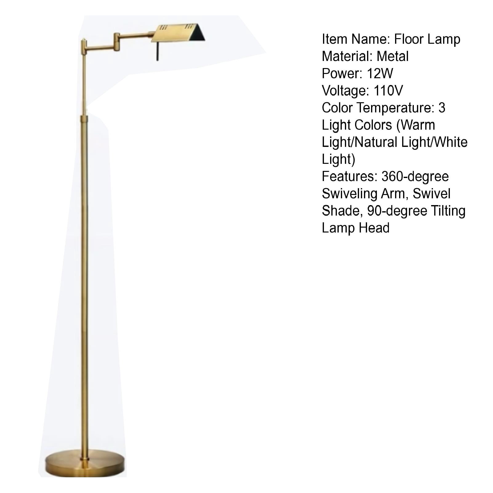 Yedigre Dimmable LED Floor Lamp, Adjustable Swing Arm Reading Light with 3 Color Temperatures (Black, 55 in) b8eaw