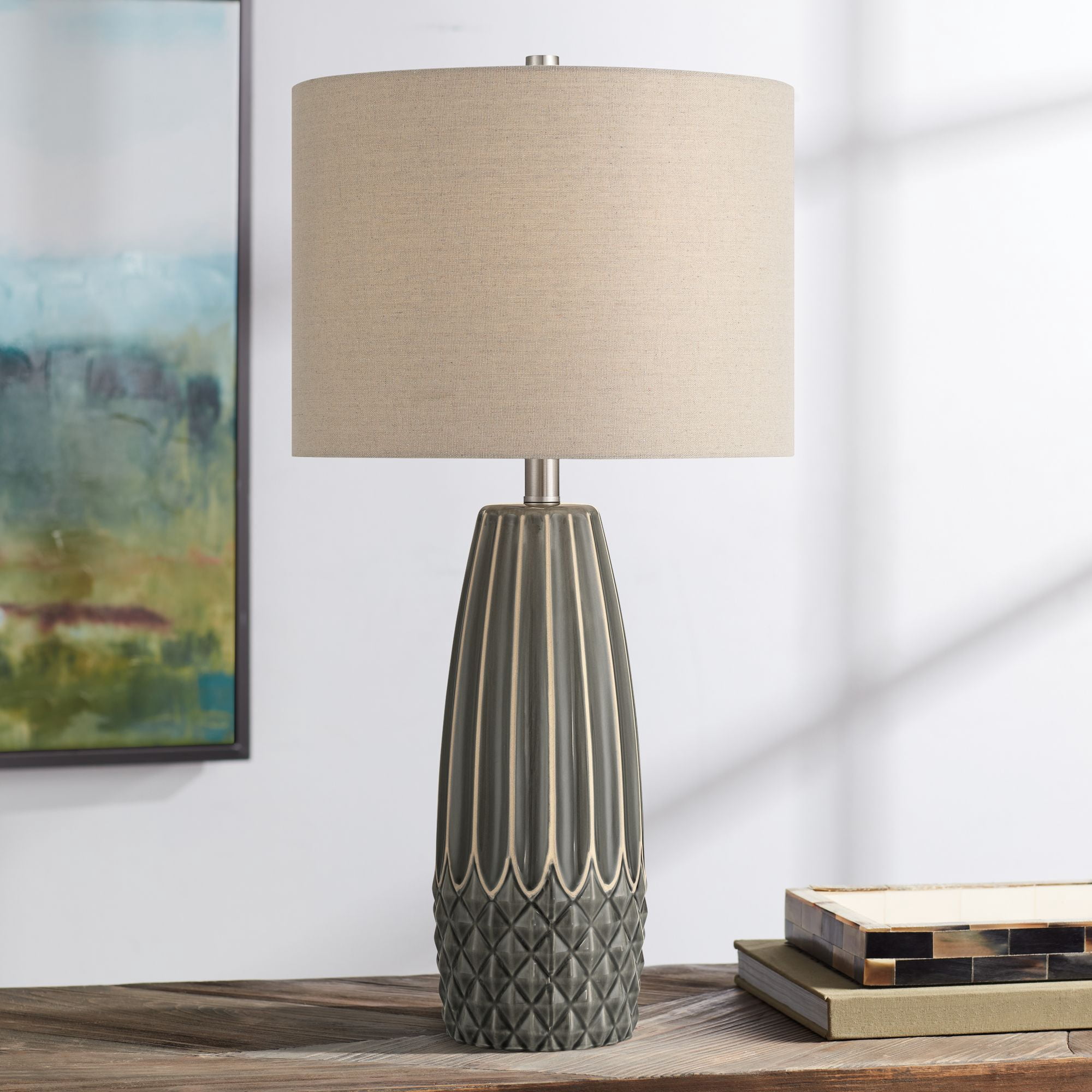 360 Lighting Olsen Ceramic Table Lamp with Fabric Shade (Charcoal Gray, 26.5 in) y4hc6