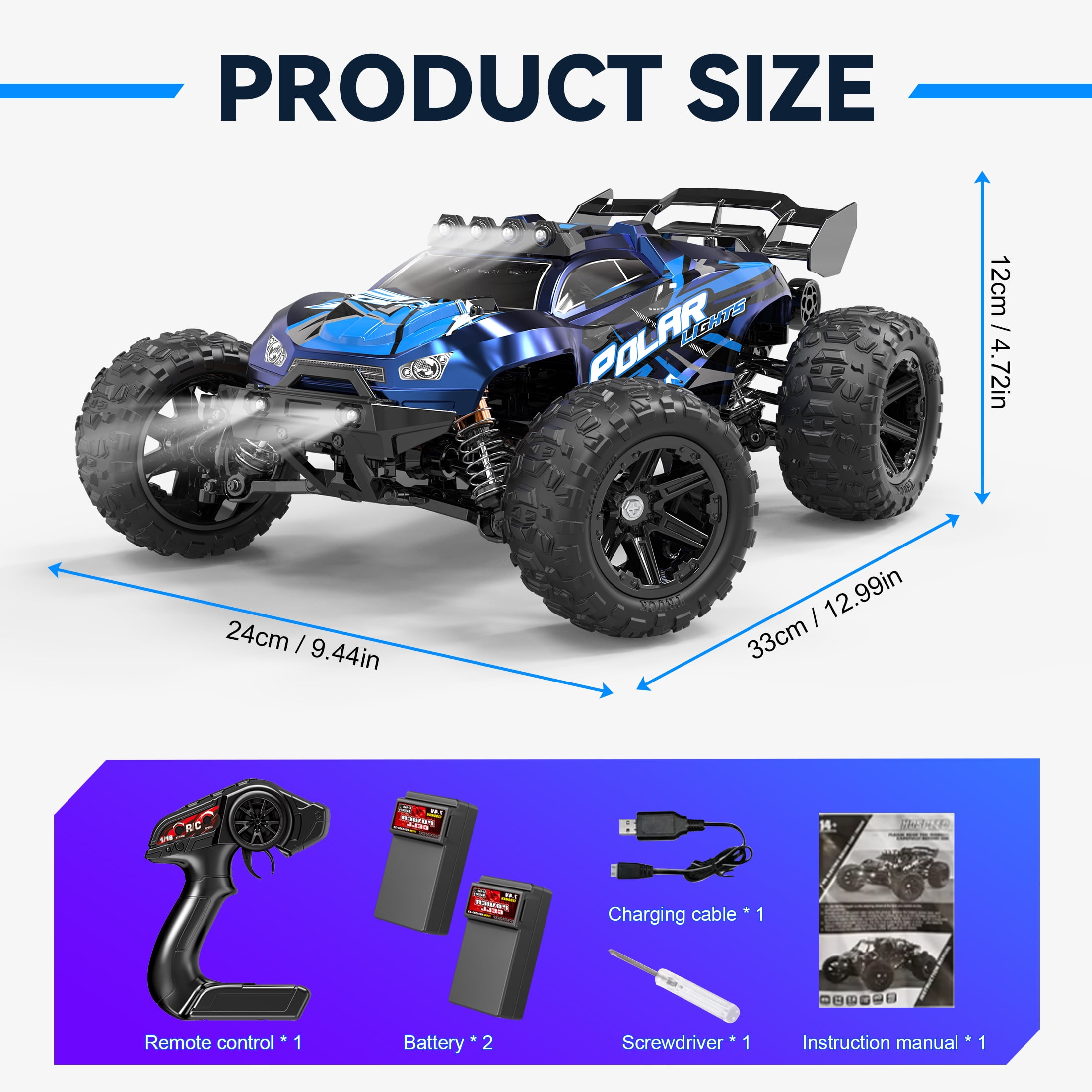 FAGINEY 1:14 Scale 4WD Off-Road RC Truck, High-Speed Remote Control Car with 2 Batteries (Blue, 1:14 Scale) uc6uf