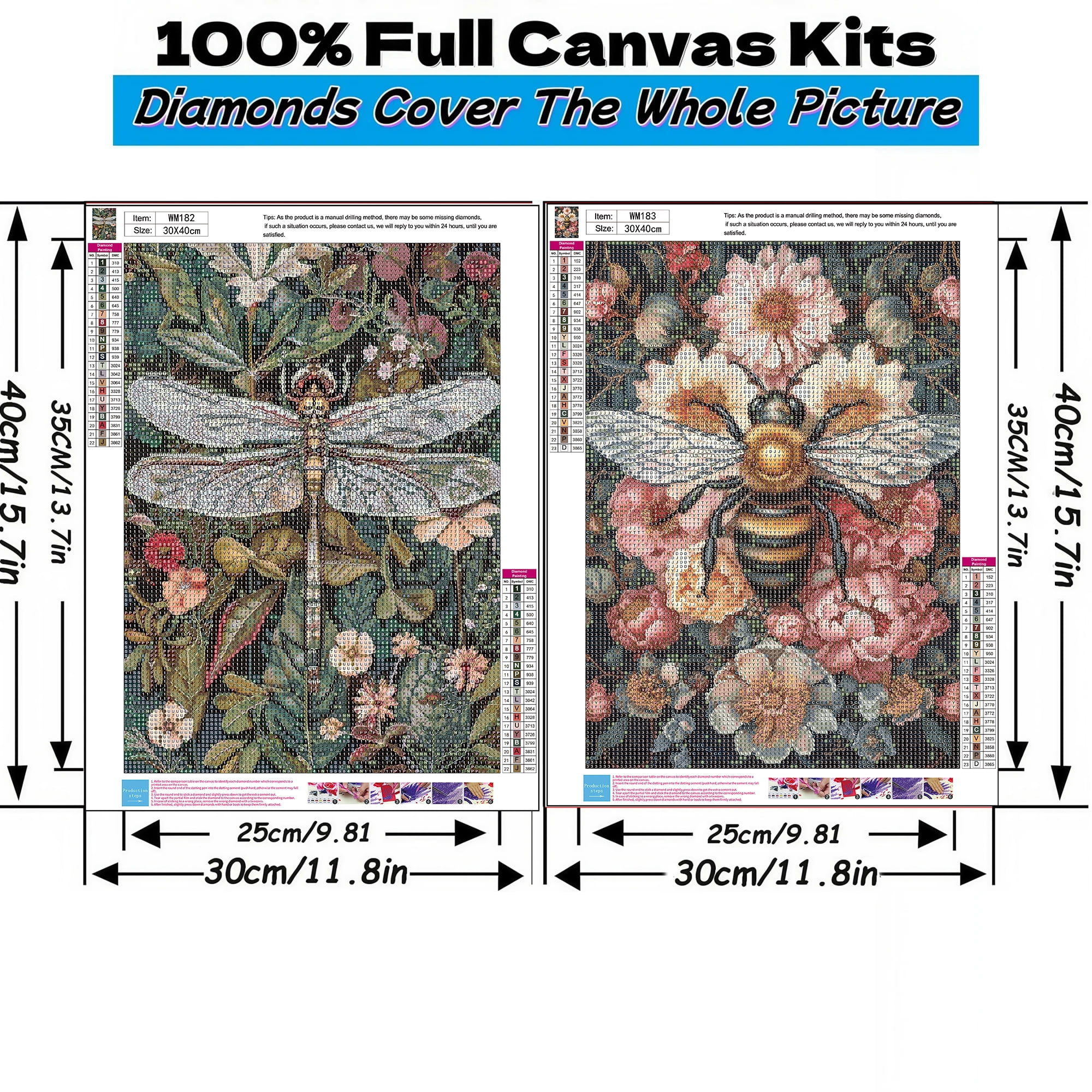 Mosaflare Insects Diamond Art Painting Kits, Full Round Drill DIY Craft Set (2-Pack, 12 in x 16 in) 12xqg
