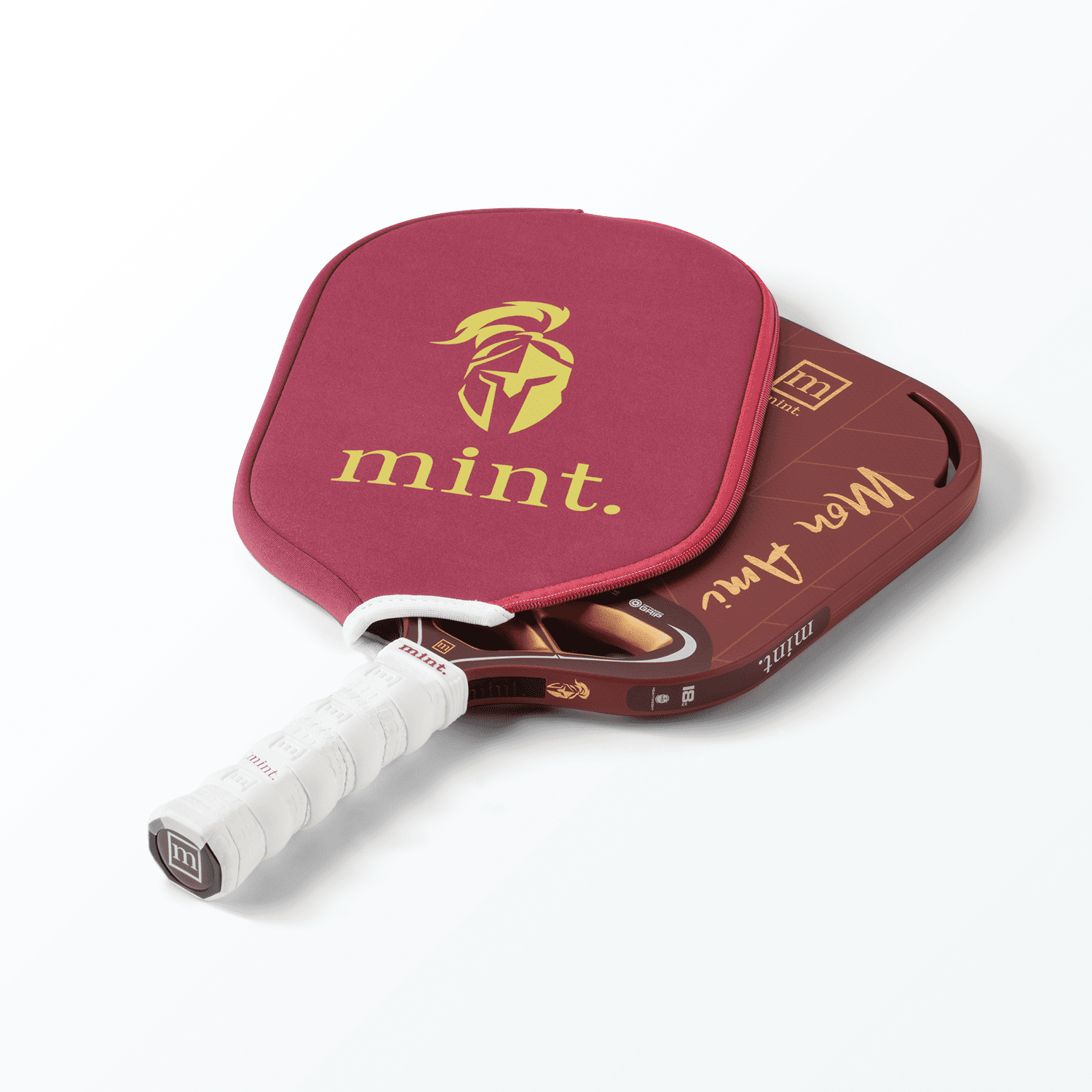 Mint Mon Ami Pickleball Paddle, Kevlar and Carbon Fiber Hybrid, Edgeless Design with 3D Textured Surface (Red, 18mm) enegg