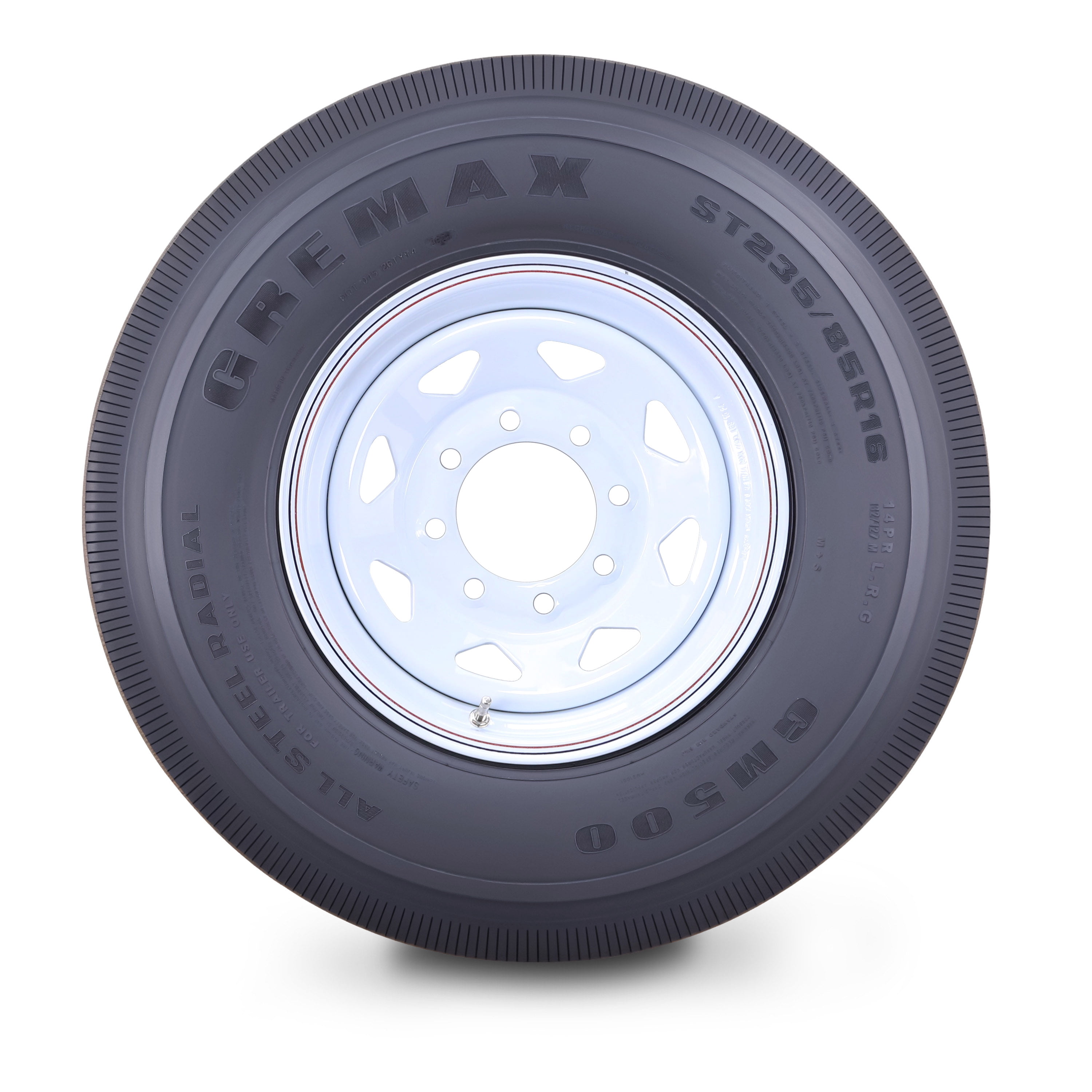 Gremax ST235/85R16 All Steel Trailer Tire and Wheel Assembly (White, 14-Ply Load Range G) xzffu