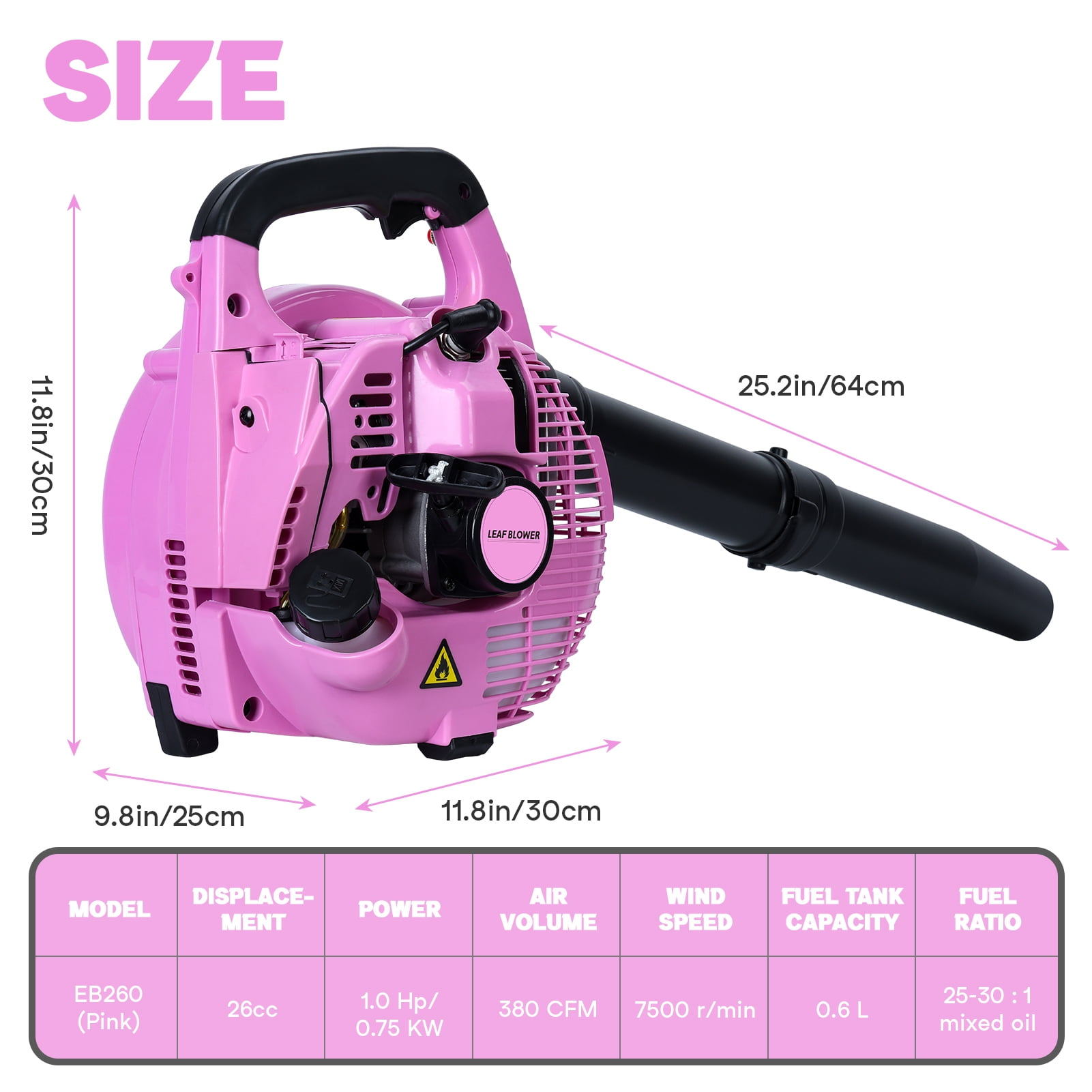 TidBay 2-Stroke Handheld Gas Leaf Blower, Powerful Yard Cleaning & Lawn Care Tool (Pink, 26cc) 4z6h3