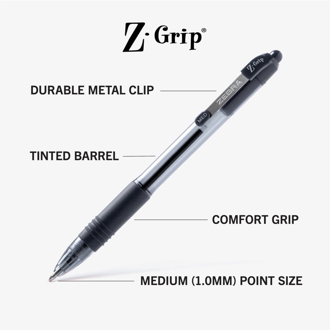 Zebra Z-Grip Retractable Ballpoint Pen, Smooth Writing Medium Point, Black Ink (Black, 18-Count) x6lvb