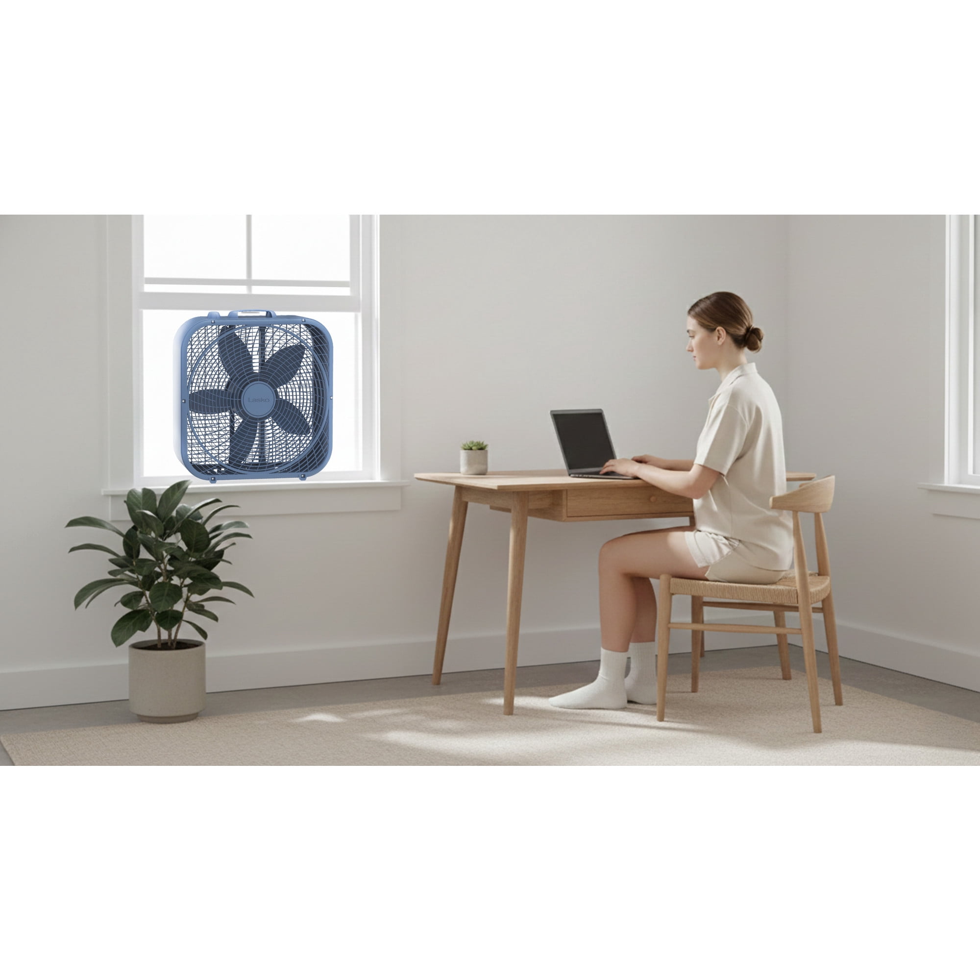 Lasko 20 in Cool Colors Classic Box Fan, Portable Floor or Window Cooling Fan with 3 Speeds (Laguna Blue, 20 in) f4r3m