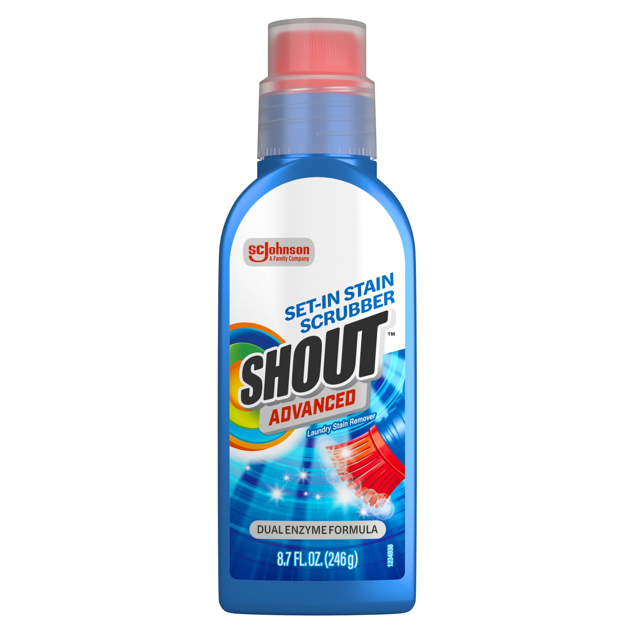 Shout Advanced Laundry Stain Remover, Ultra Concentrated Gel with Built-in Scrubbing Brush (8.7 oz) 24m4m