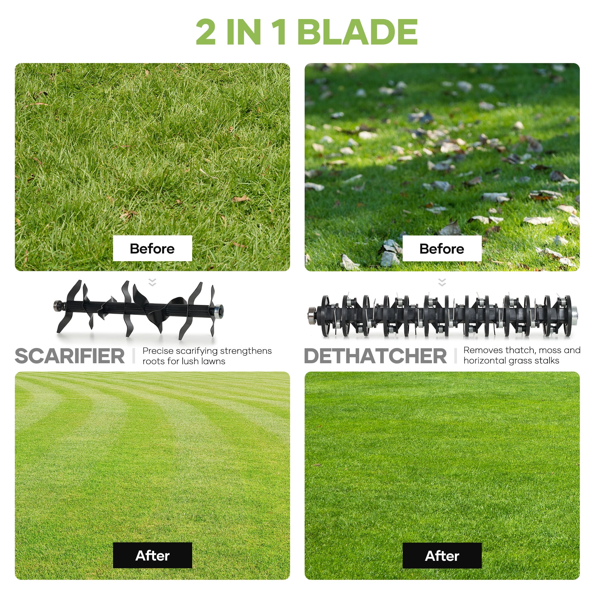 GASKY 15-inch Electric Dethatcher and Scarifier, 15A Lawn Care Tool with 5-Position Depth Adjustment (Green, 15 in) s3l4f