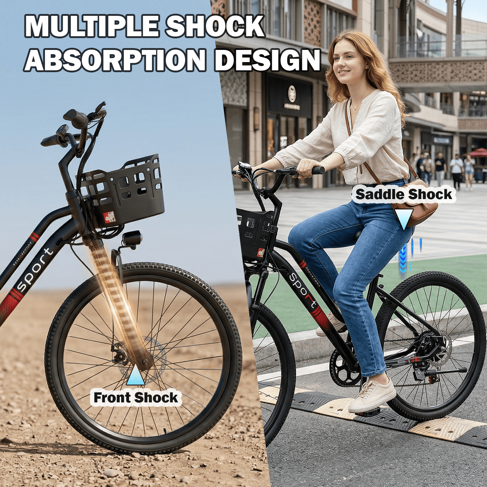 OwnGold Electric Bike for Adults, 750W Motor 25MPH Commuter Ebike with Basket (Black, 26 in) upoap