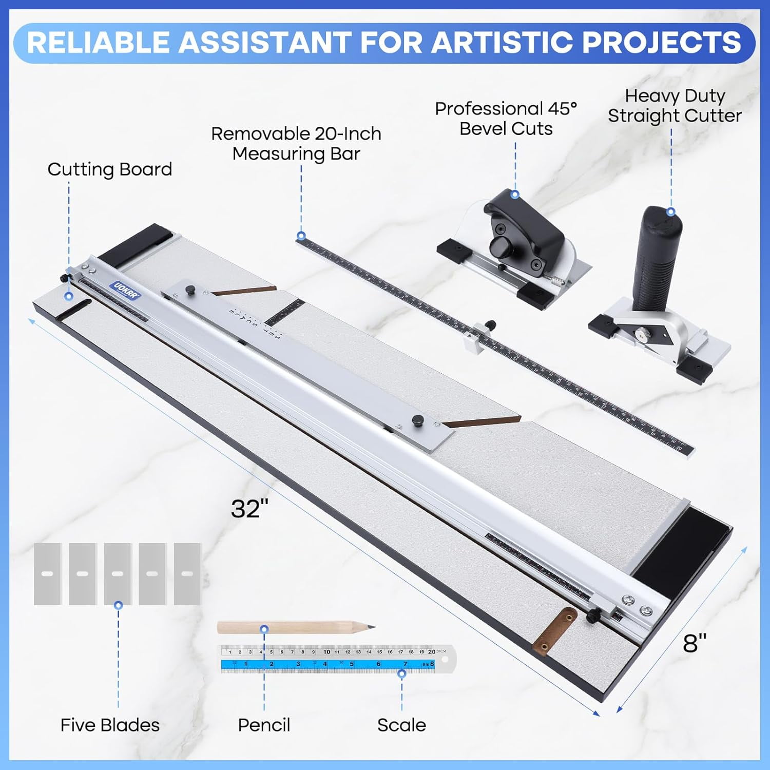 UOKRR 32-inch Compact Mat Cutter with 45-Degree Bevel and Straight Cutting Heads for Picture Framing (32 in) yyekd