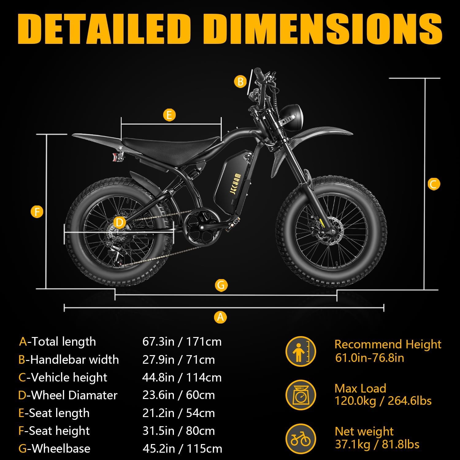 JECHAM Electric Bike for Adults, 1500W High-Performance Motor, 48V 16AH Battery, 20 in x 4.5 in Fat Tires, Off-Road E-bike (Black) 2qshy