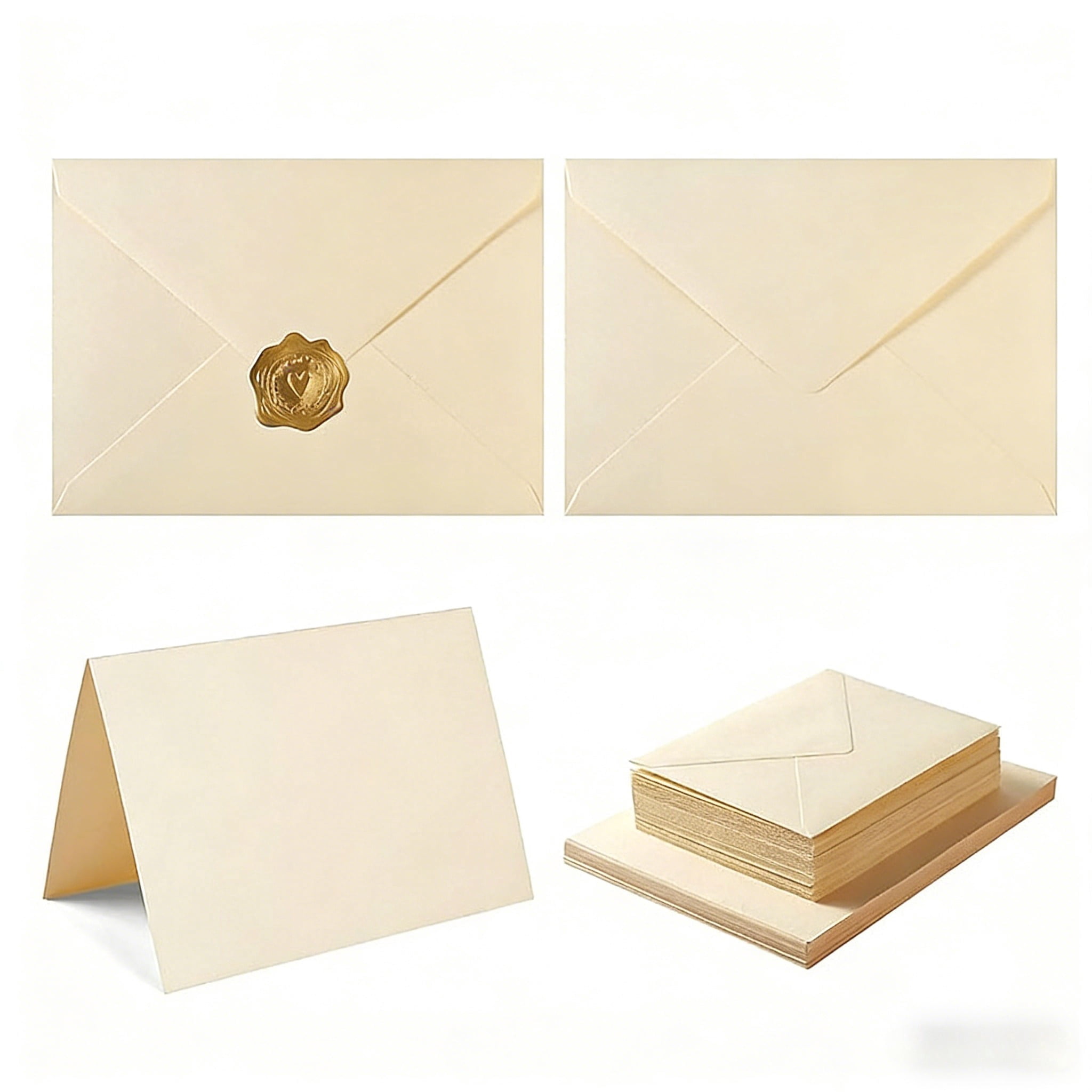Generic 50 Pack Cream A6 Greeting Card Set with 4x6 Folded Cardstock and Gold Heart Stickers (Cream, 4x6 in) 32pdf