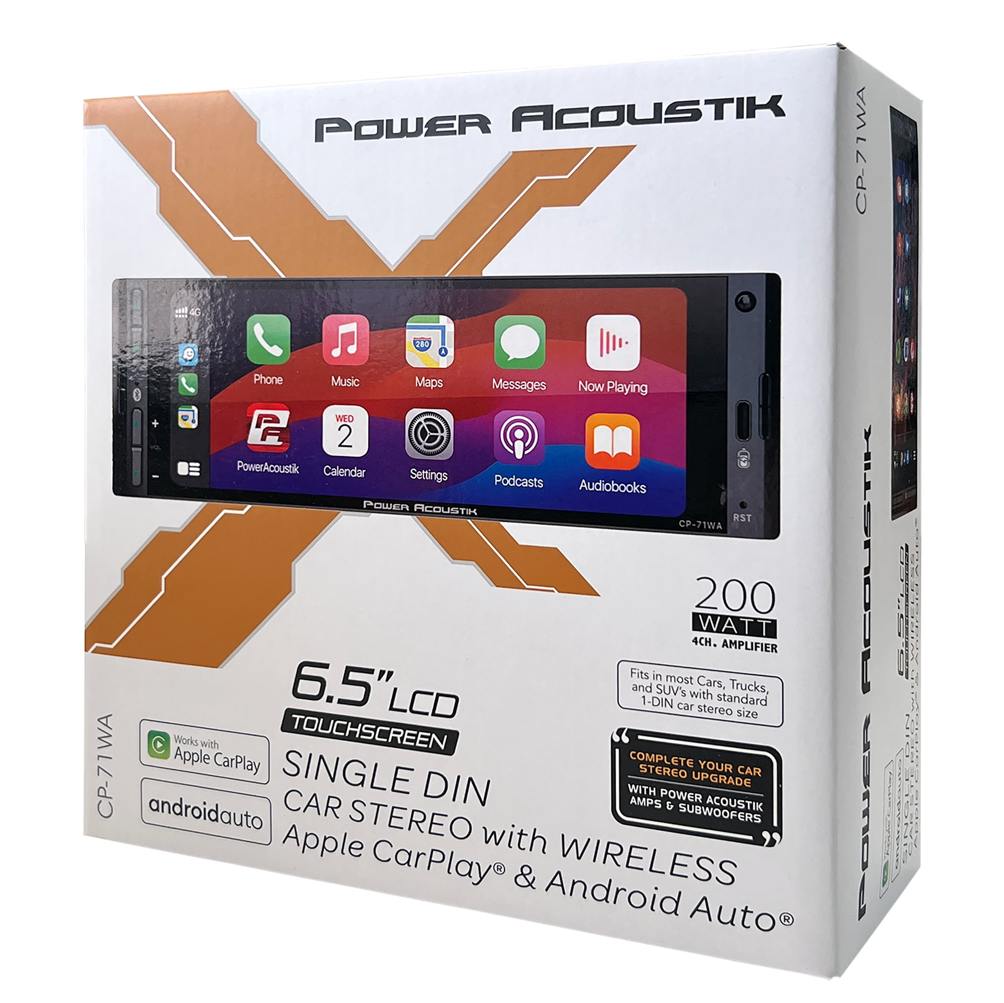 Power Acoustik CP-71WA Single DIN Car Stereo with 6.5 in Touchscreen, Wireless Apple CarPlay and Android Auto (6.5 in) xc2v1