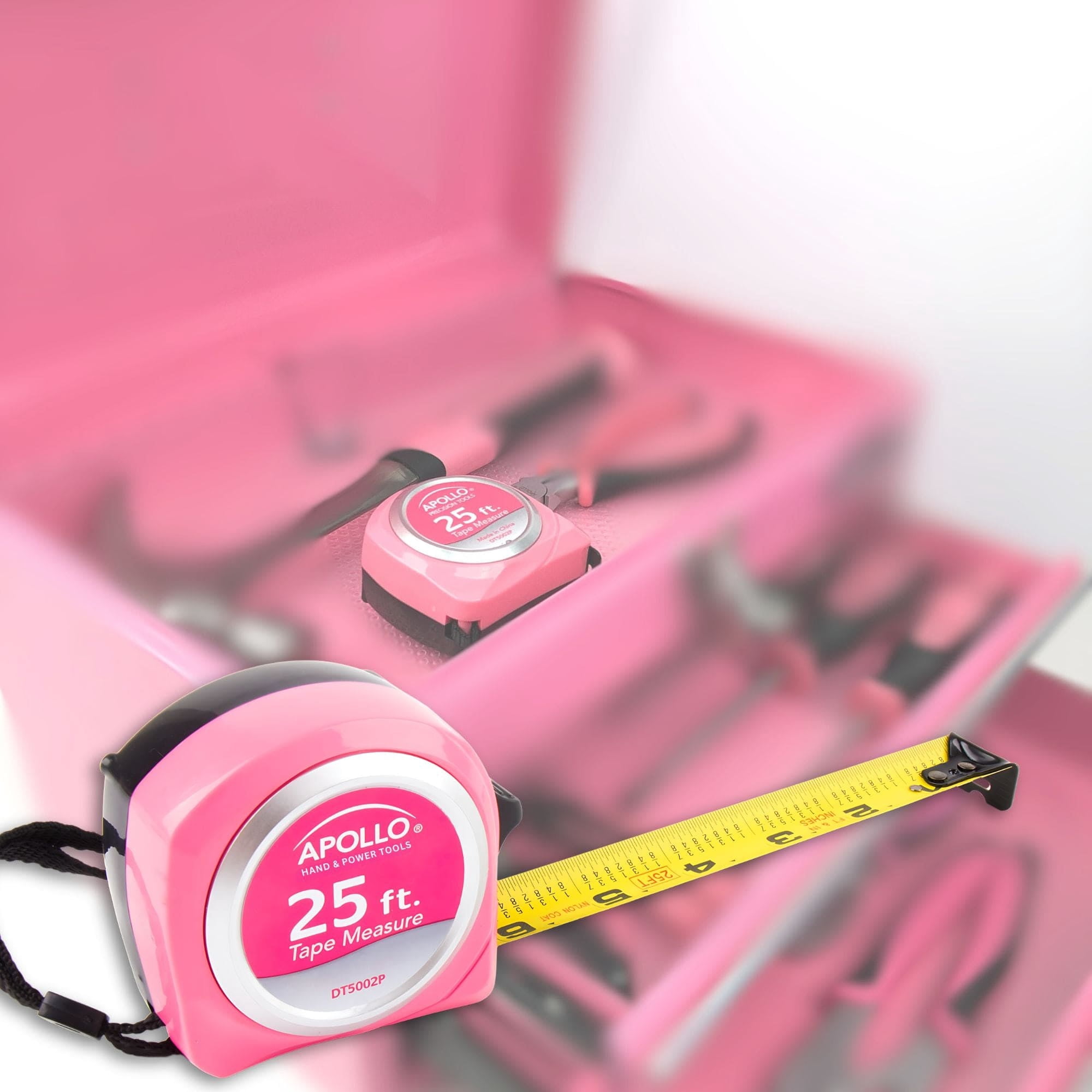 Apollo Tools 25 ft. Tape Measure Heavy-Duty Retractable Measuring Tool (Pink, 25 ft.) 0z5ke