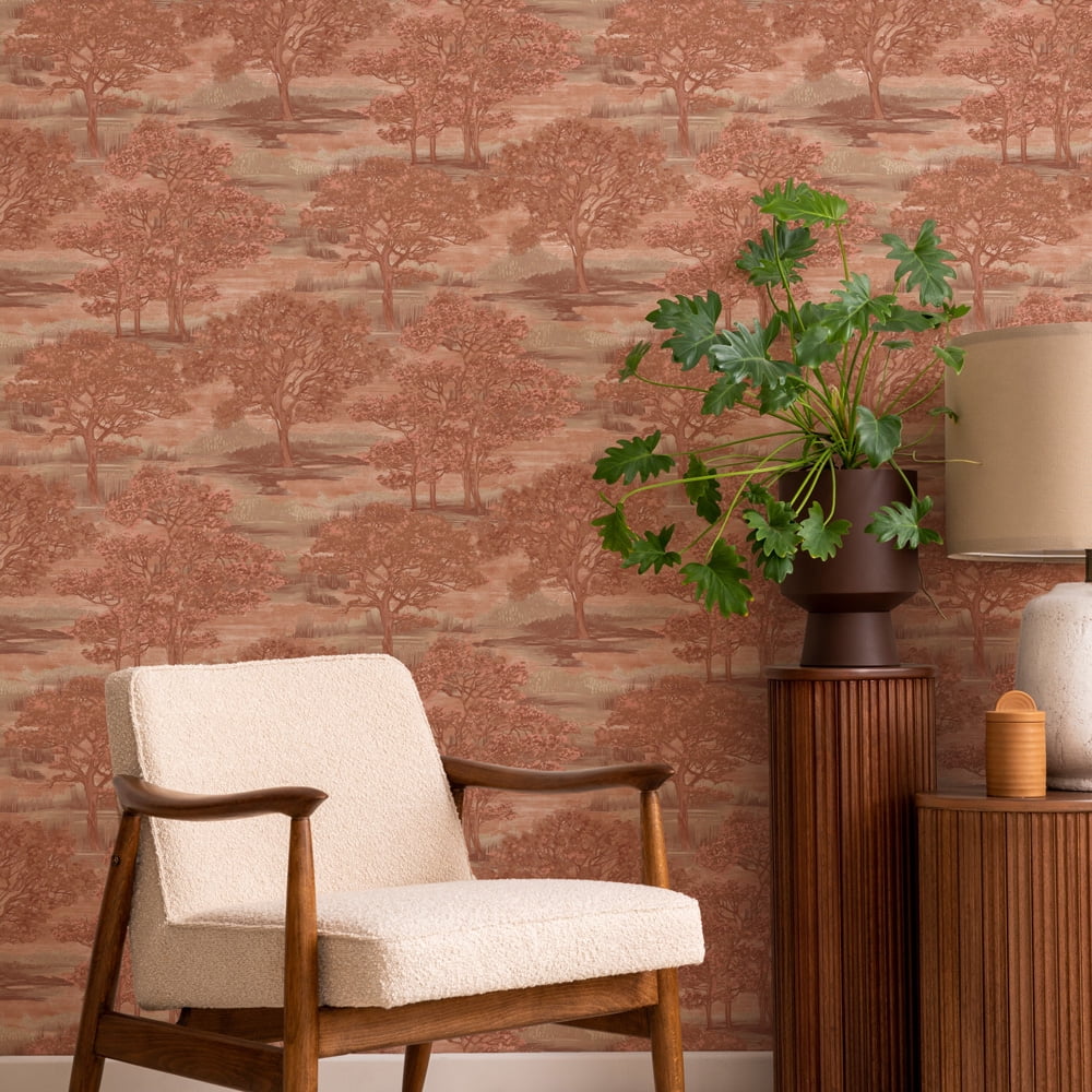 Tempaper Forest Toile Peel and Stick Wallpaper, Removable Self-Adhesive Wall Decor (Red, 20.5 in x 16.5 ft) 269ak