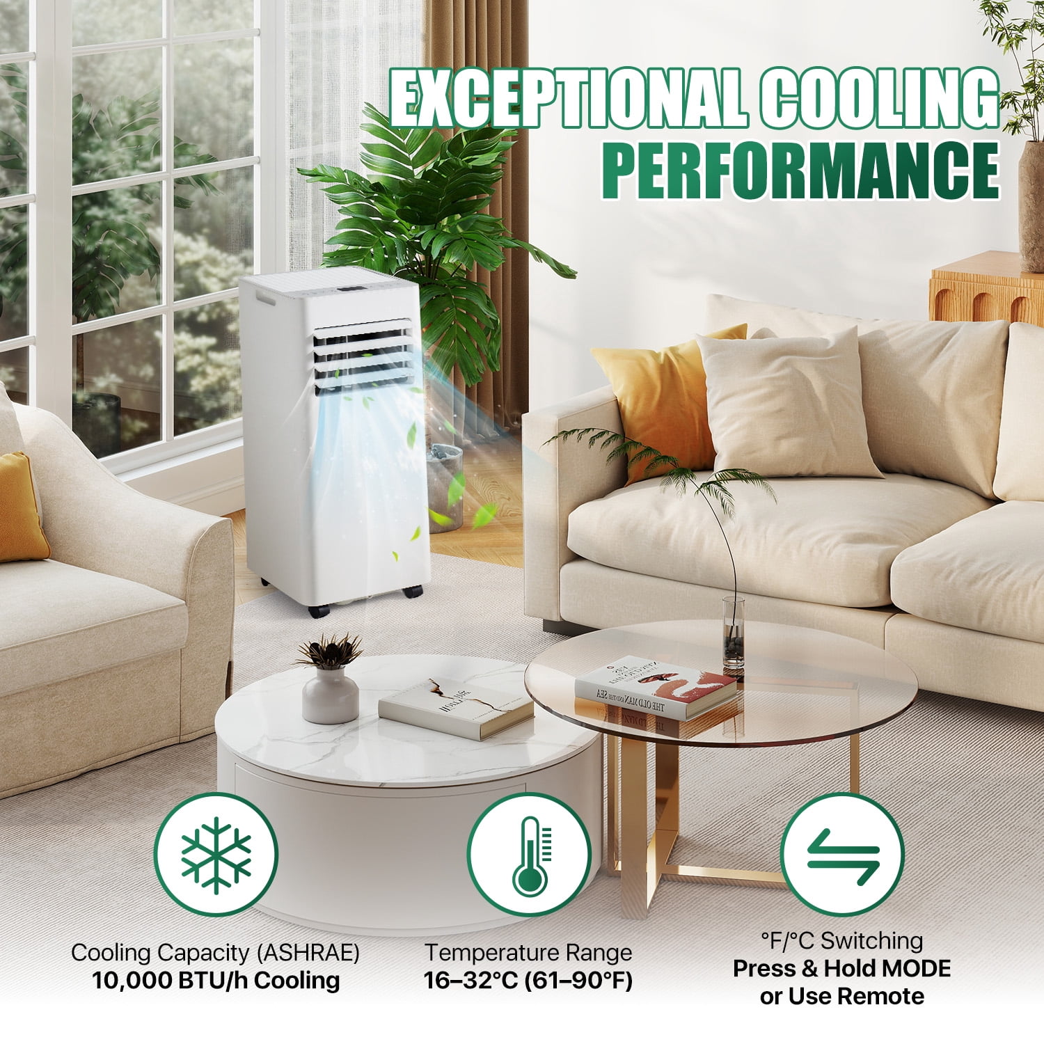 BaPiPro 10000 BTU Portable Air Conditioner with Heat Function (White, 250 sq ft) fg655