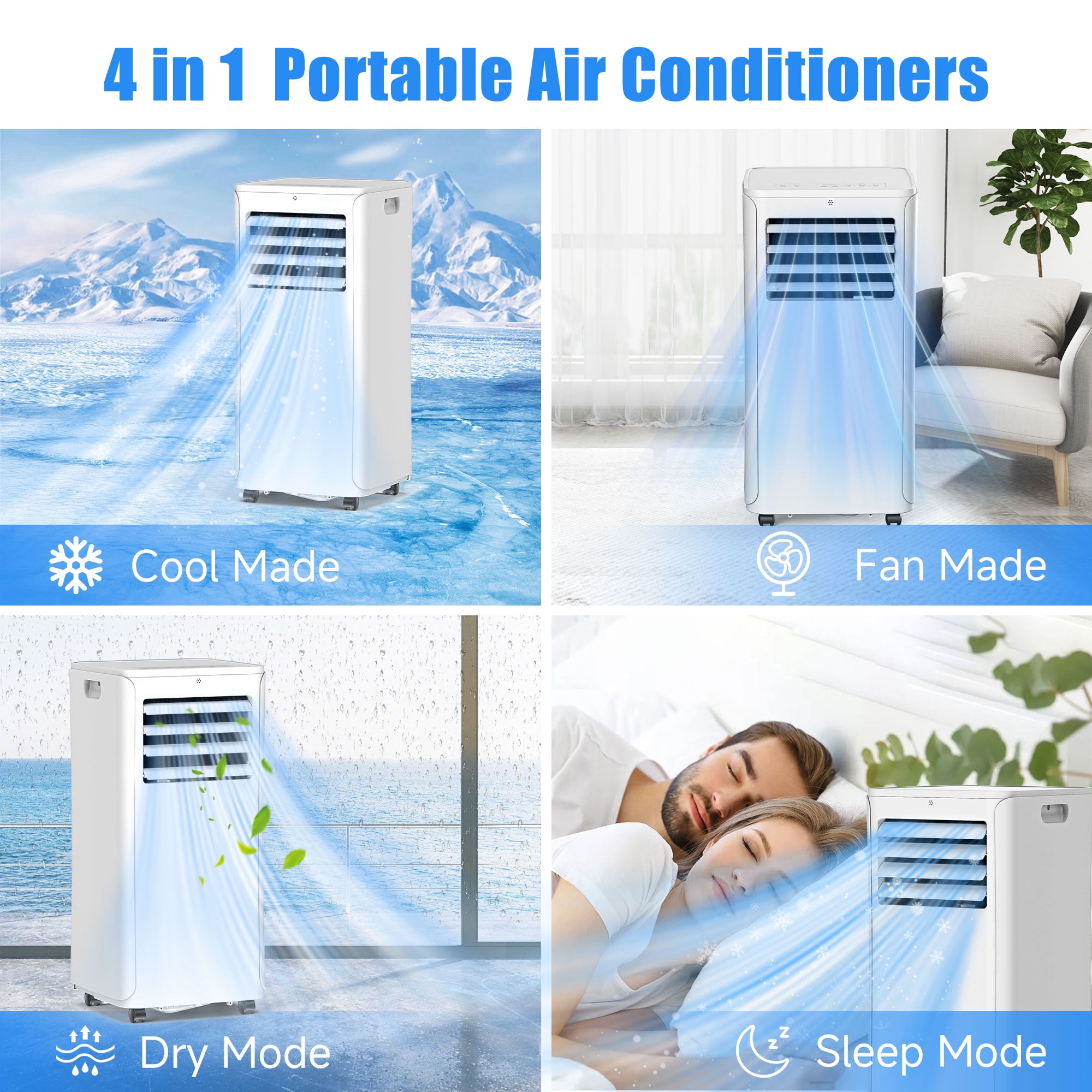 Tolsprint Portable Air Conditioner, 3-in-1 Cooling Dehumidifier and Fan with Remote Control (White, 8500 BTU) s4wlx