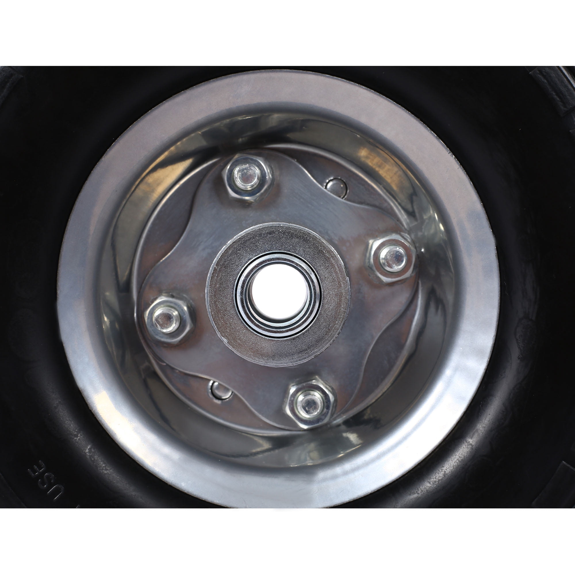 CQSXDA Heavy-Duty Flat-Free PU Foam Tire and Wheel (Black, 10 in Diameter, 5/8 in Axle Bore) usfak