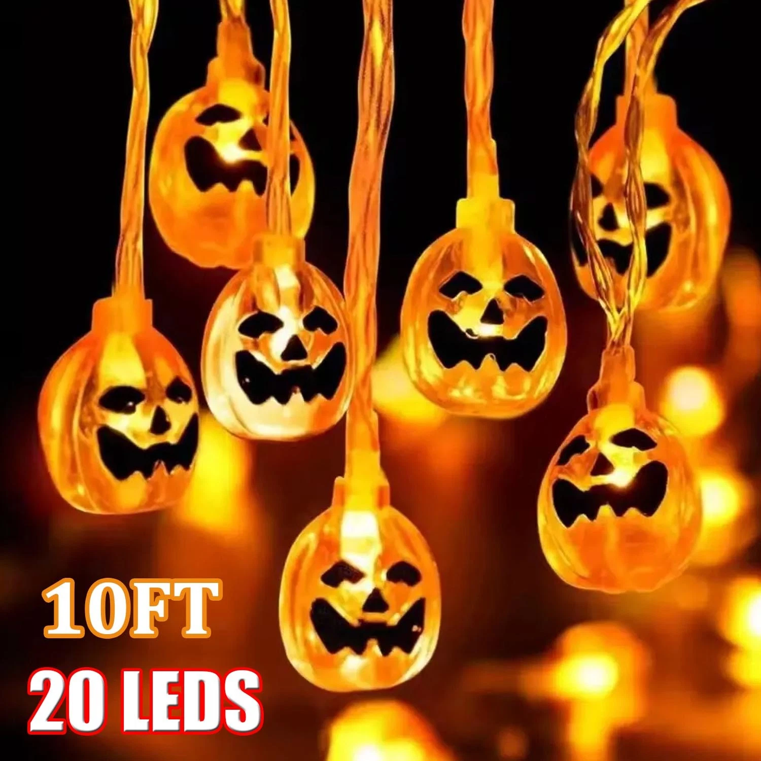KLYNE Halloween Pumpkin String Lights, Waterproof LED Decorative Lighting for Indoor and Outdoor Use (Orange, 20 Count) 52nlw