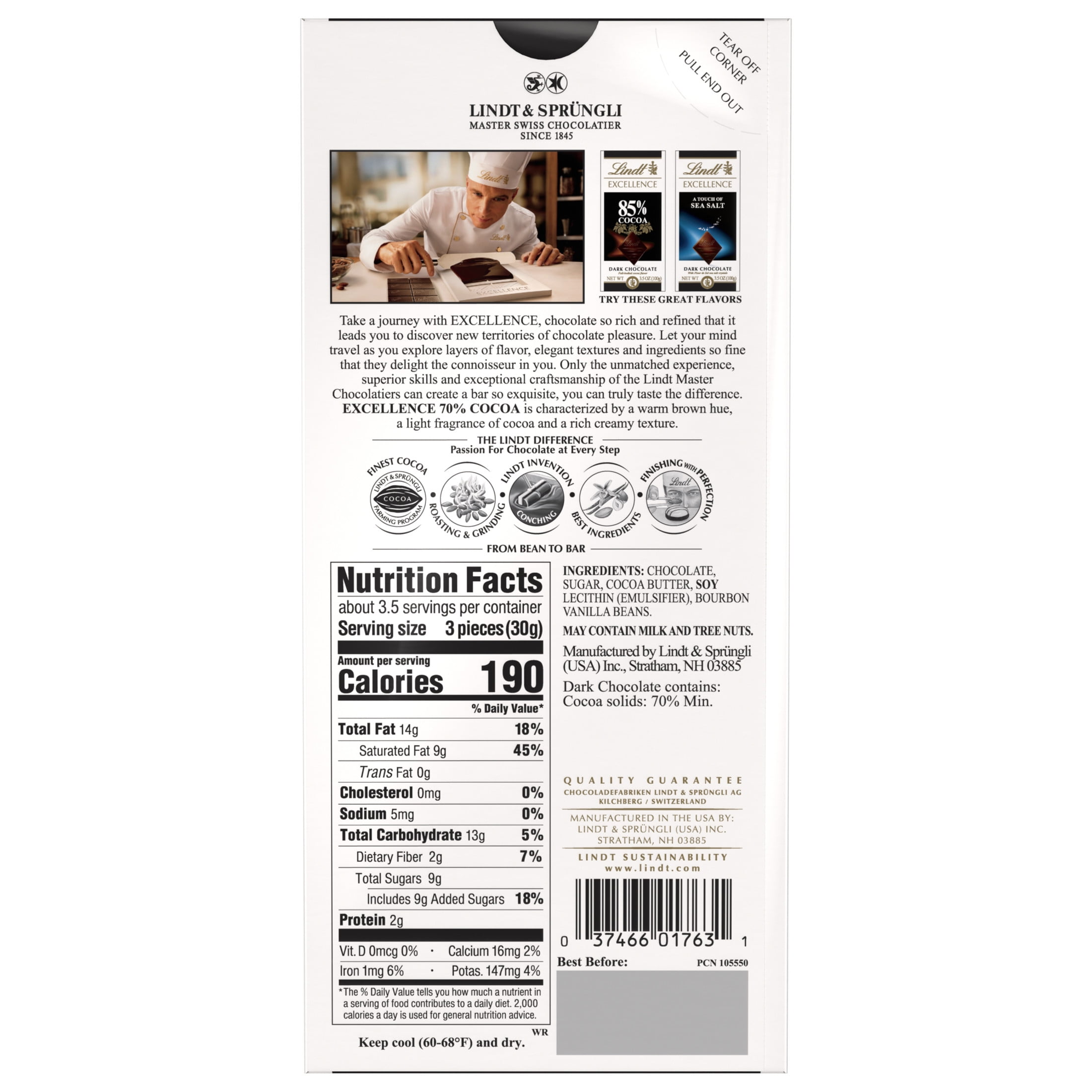 Lindt EXCELLENCE 70% Cocoa Dark Chocolate Bar, Premium Gourmet Dark Chocolate (3.5 oz) 9900k