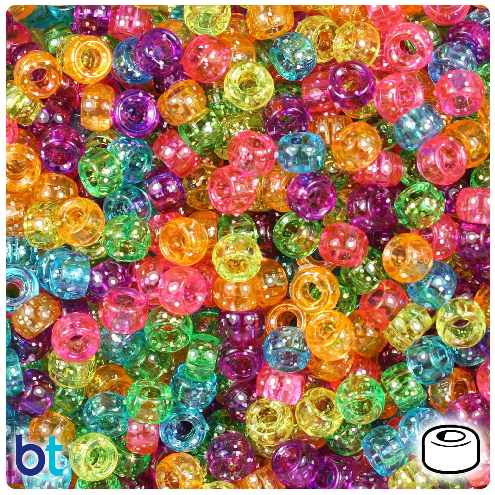 BeadTin Jelly Sparkle Mini Barrel Pony Beads (Multi-Color, 1000 Count) xmnyw