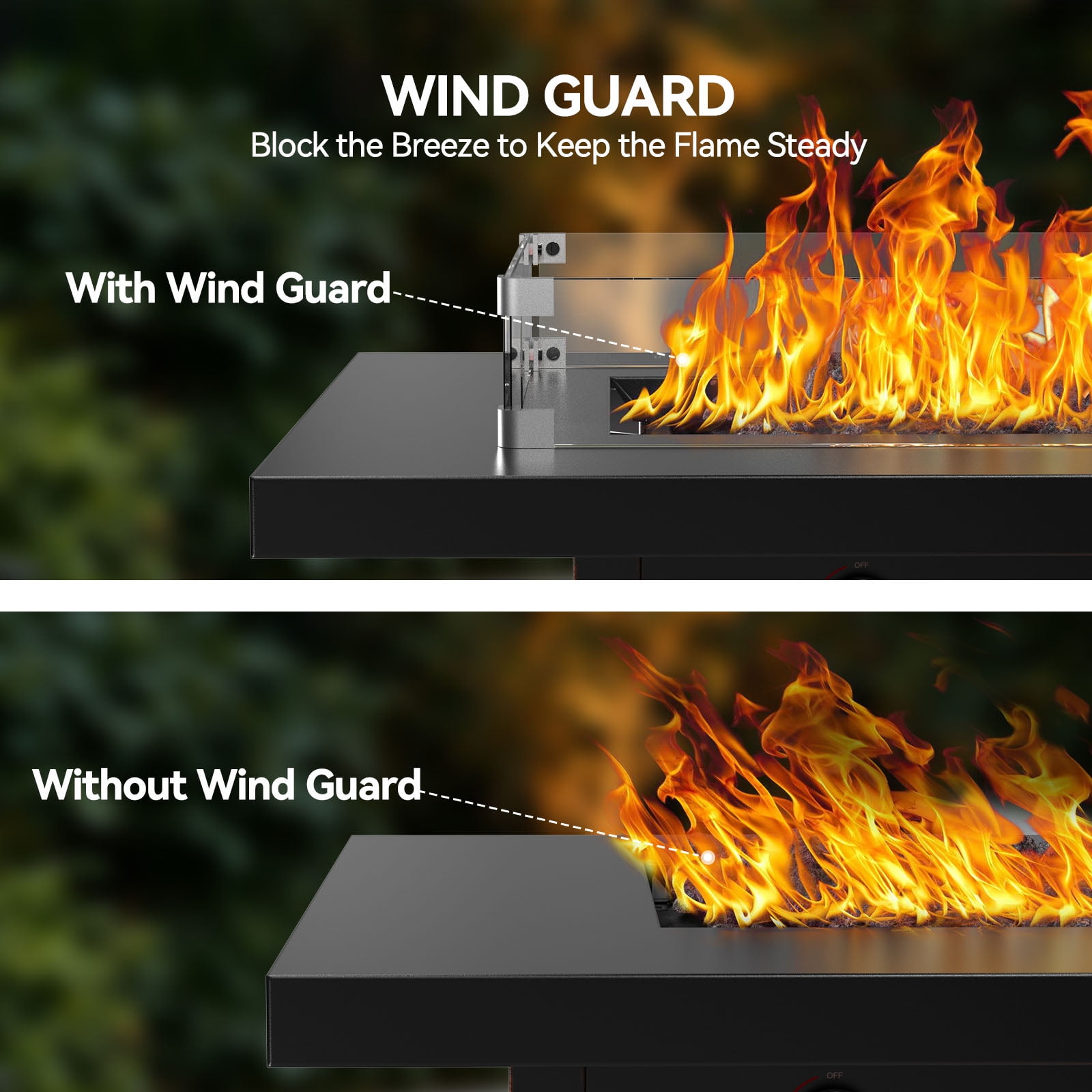 Philergo Rectangle Tempered Glass Fire Pit Wind Guard (Clear, 31.3 in x 13.58 in) aixs3