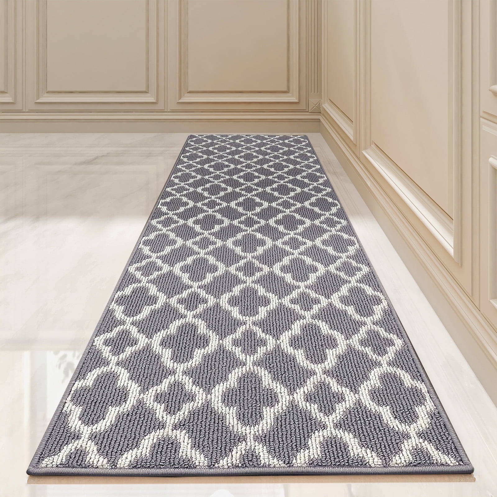 Yamaziot Non-Slip Hallway Runner Rug, Washable Heavy-Duty Kitchen Floor Mat, Moroccan Tile Pattern (Gray, 20 in x 59 in) ql8fq