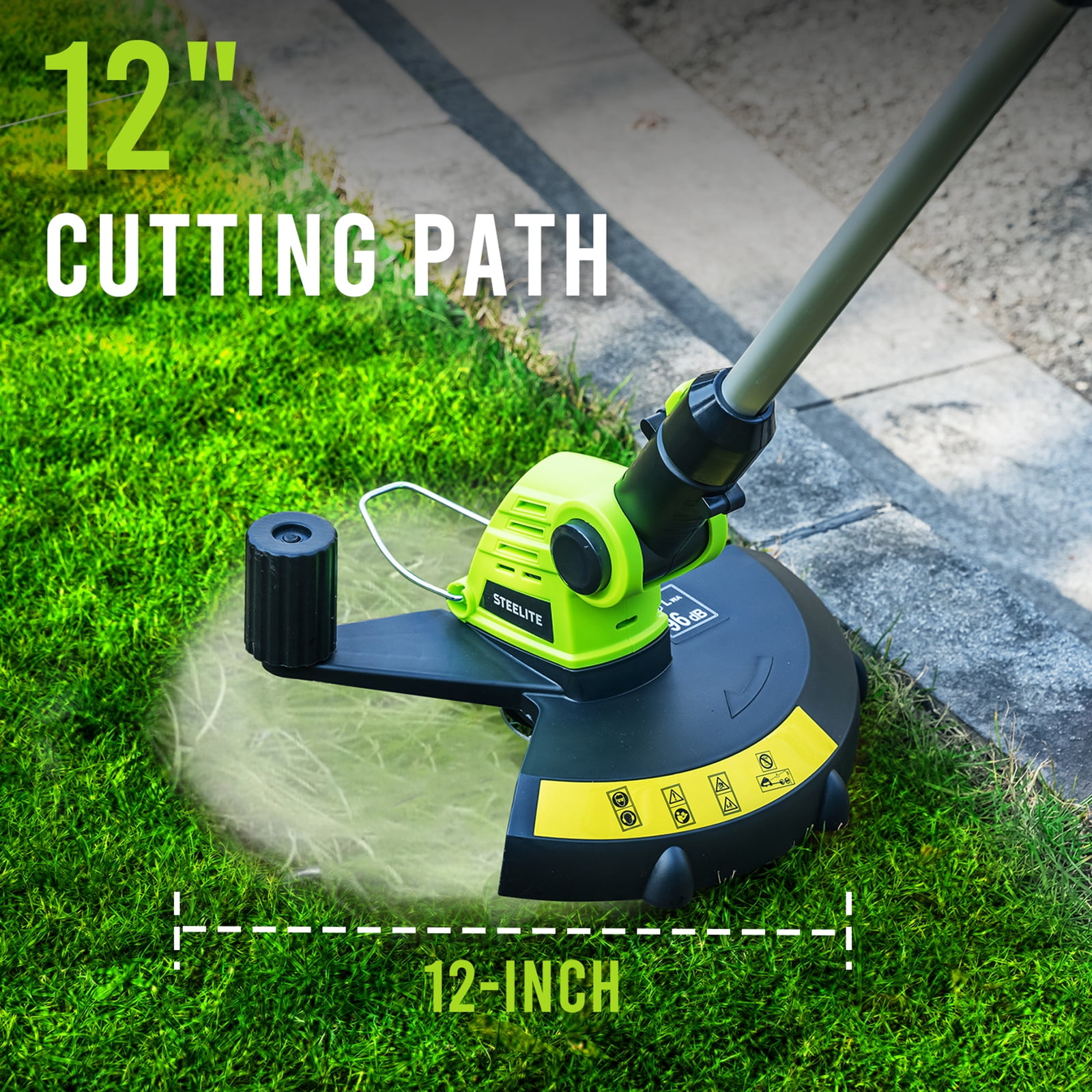 Steelite 21V Cordless String Trimmer and Edger, Lightweight Electric Weed Wacker with 2.0Ah Battery and Charger (Green, 12 in) dof3c