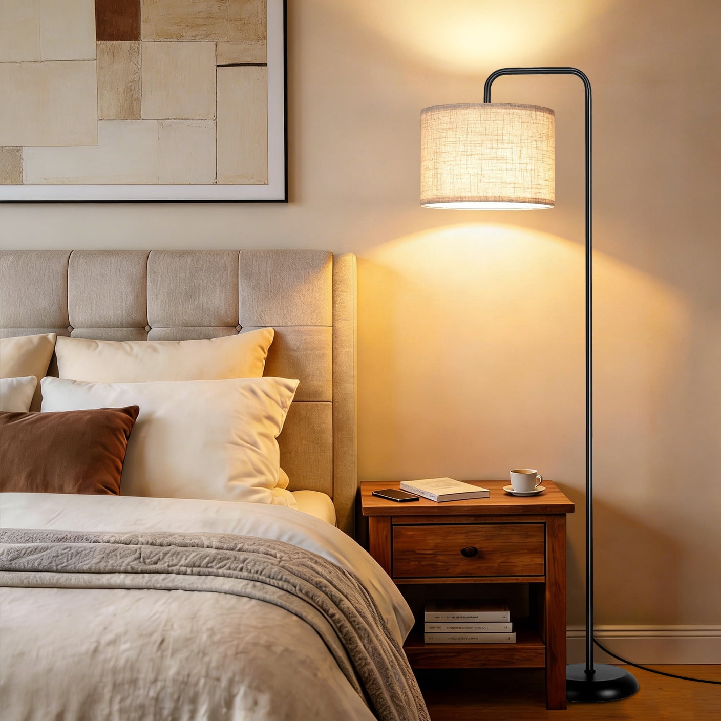 DAYBETTER Modern Curved Floor Lamp, Adjustable Color Temperature LED Standing Light with Foot Switch (White, 12W) 2ludf